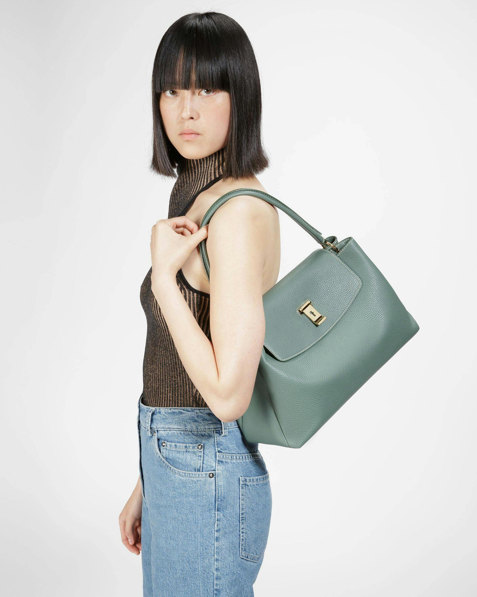 Layka Leather Top Handle Purse In Sage - Women's - Bally - 02