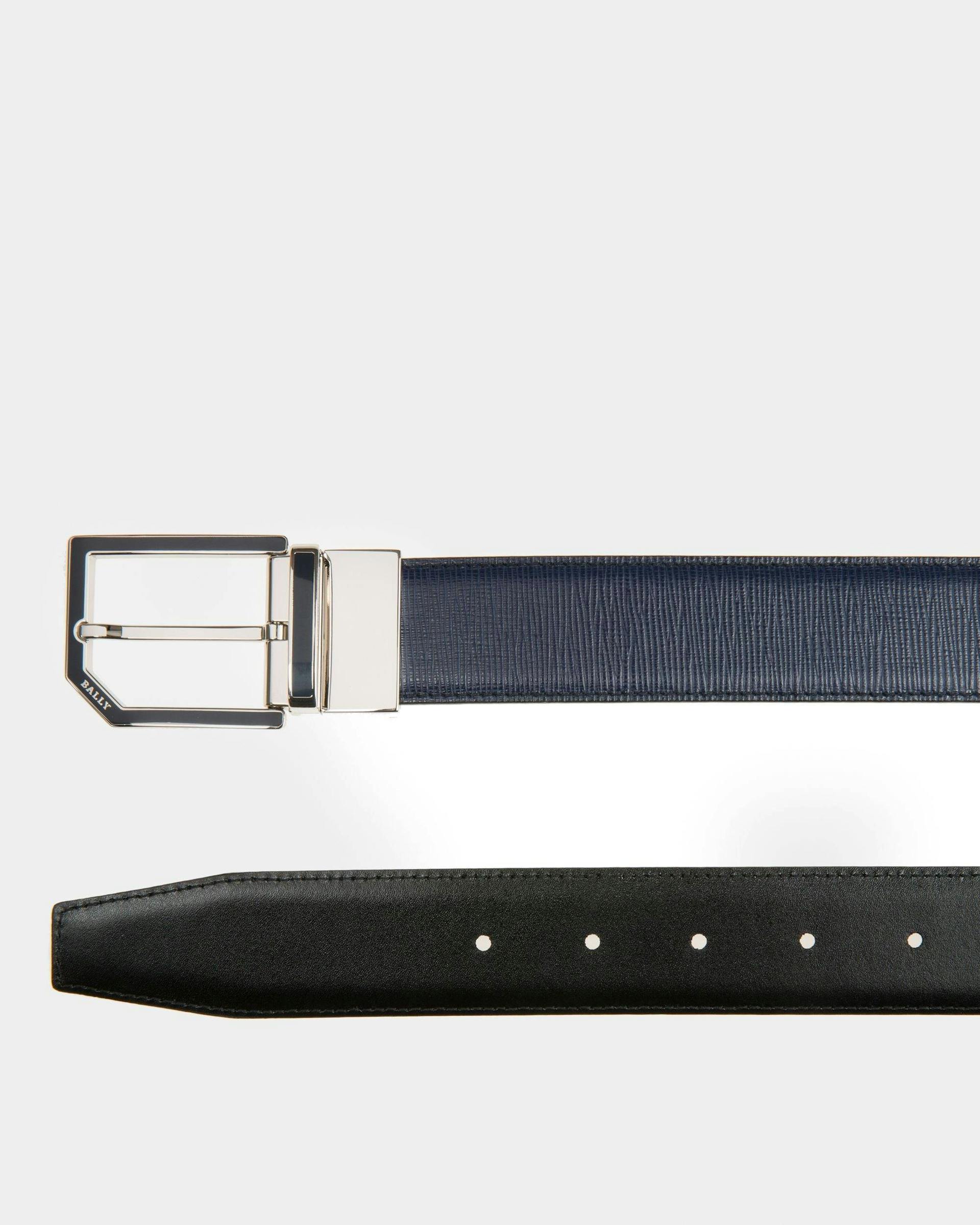Charlton Leather 35mm Belt In Navy & Black - Men's - Bally - 02