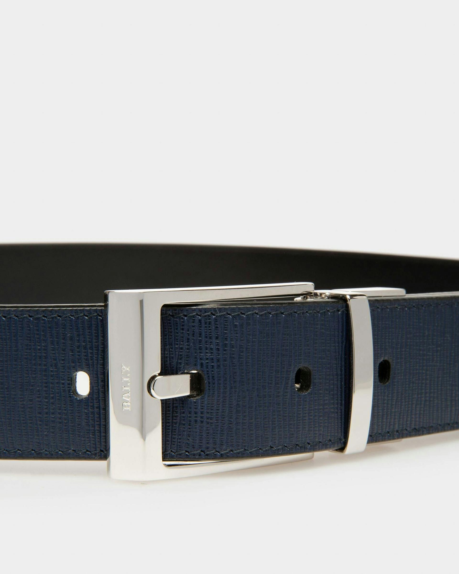 Shiff Leather 35mm Belt In Navy & Black - Men's - Bally - 03