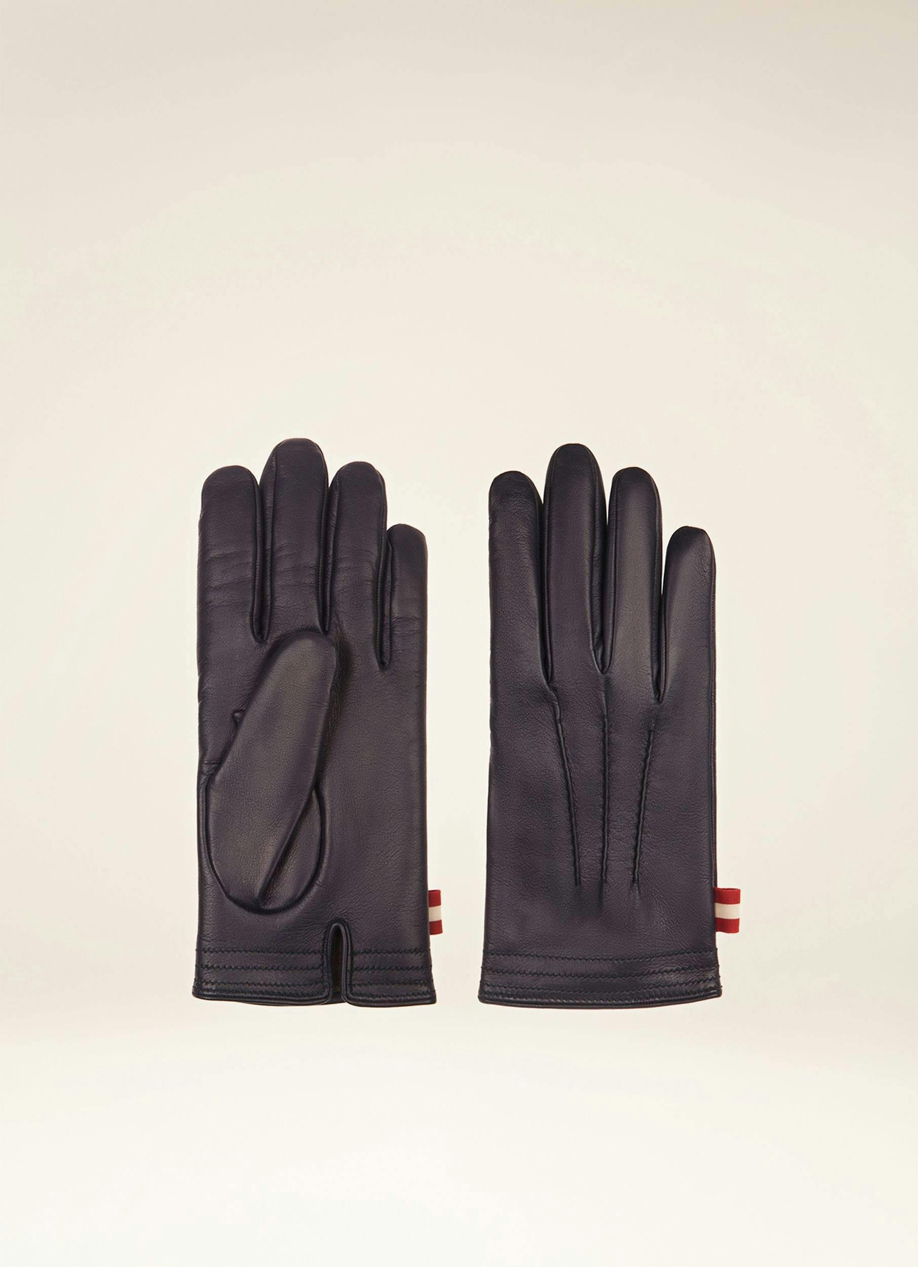 Leather Gloves In Navy - Homme - Bally - 01