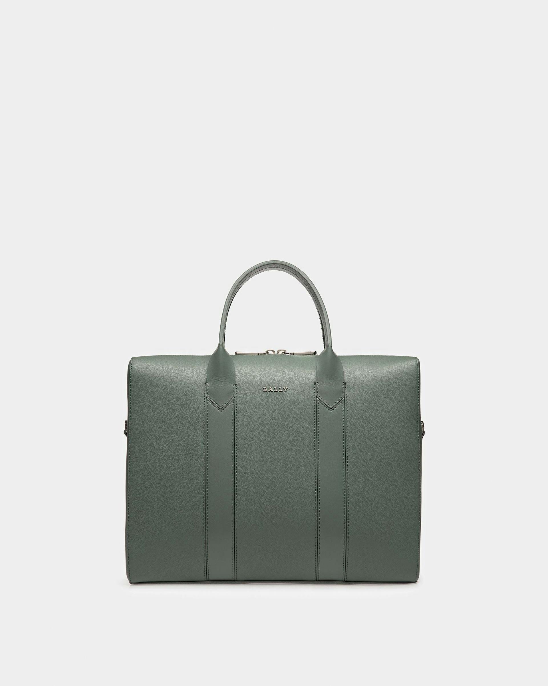 Elter Leather Business Bag In Sage And Palladium - Men's - Bally - 01