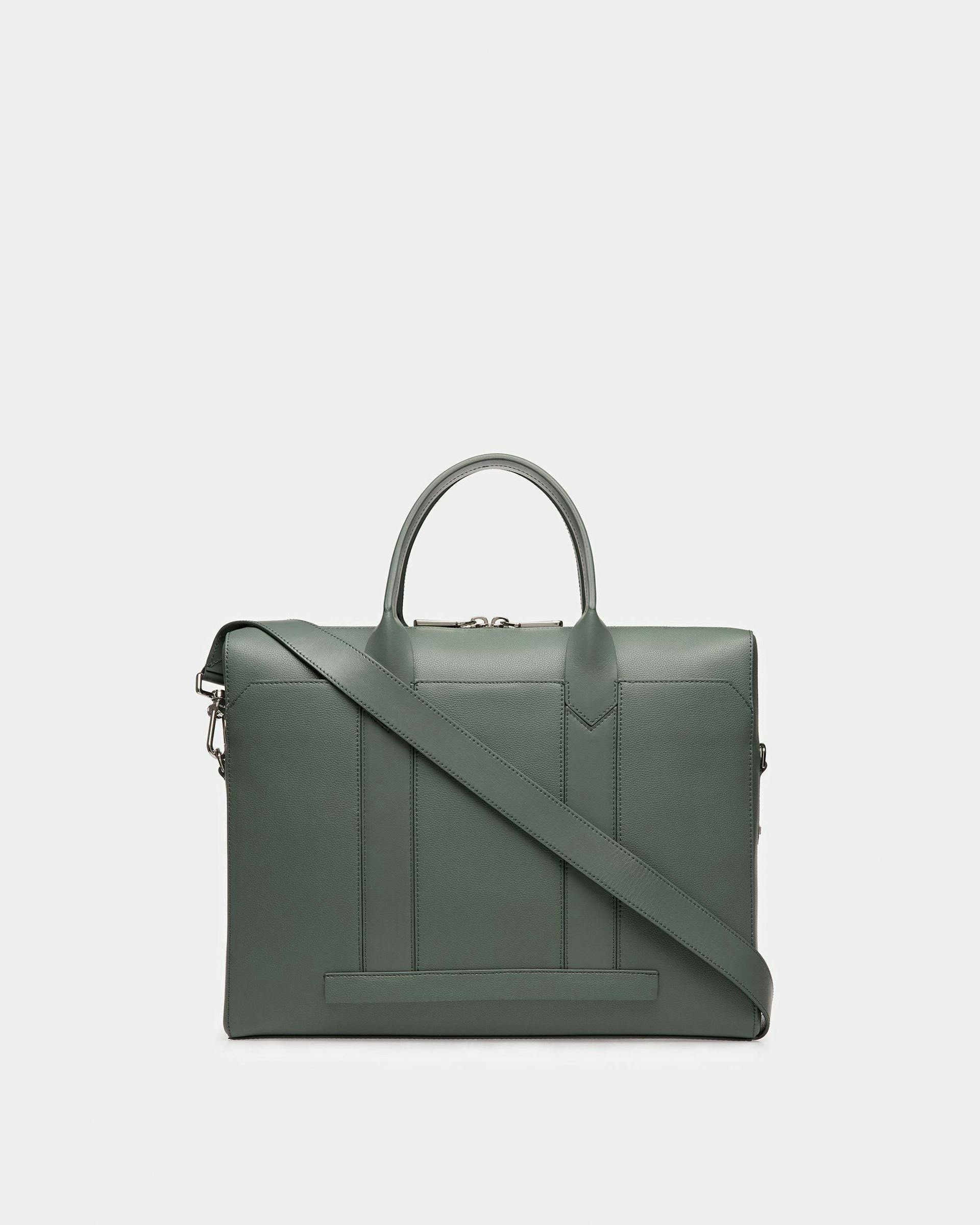 Elter Leather Business Bag In Sage And Palladium - Men's - Bally - 02