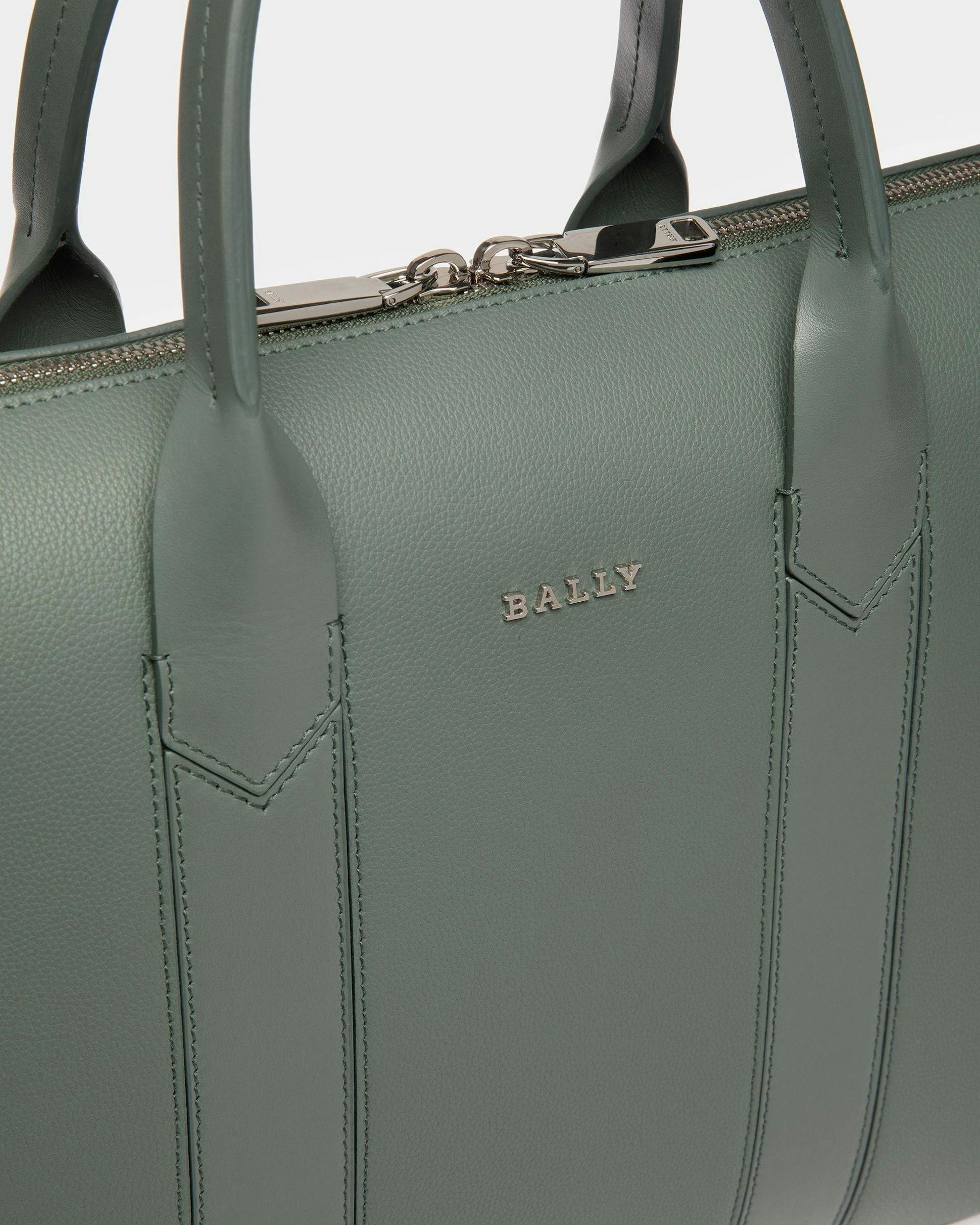 Elter Leather Business Bag In Sage And Palladium - Men's - Bally - 03