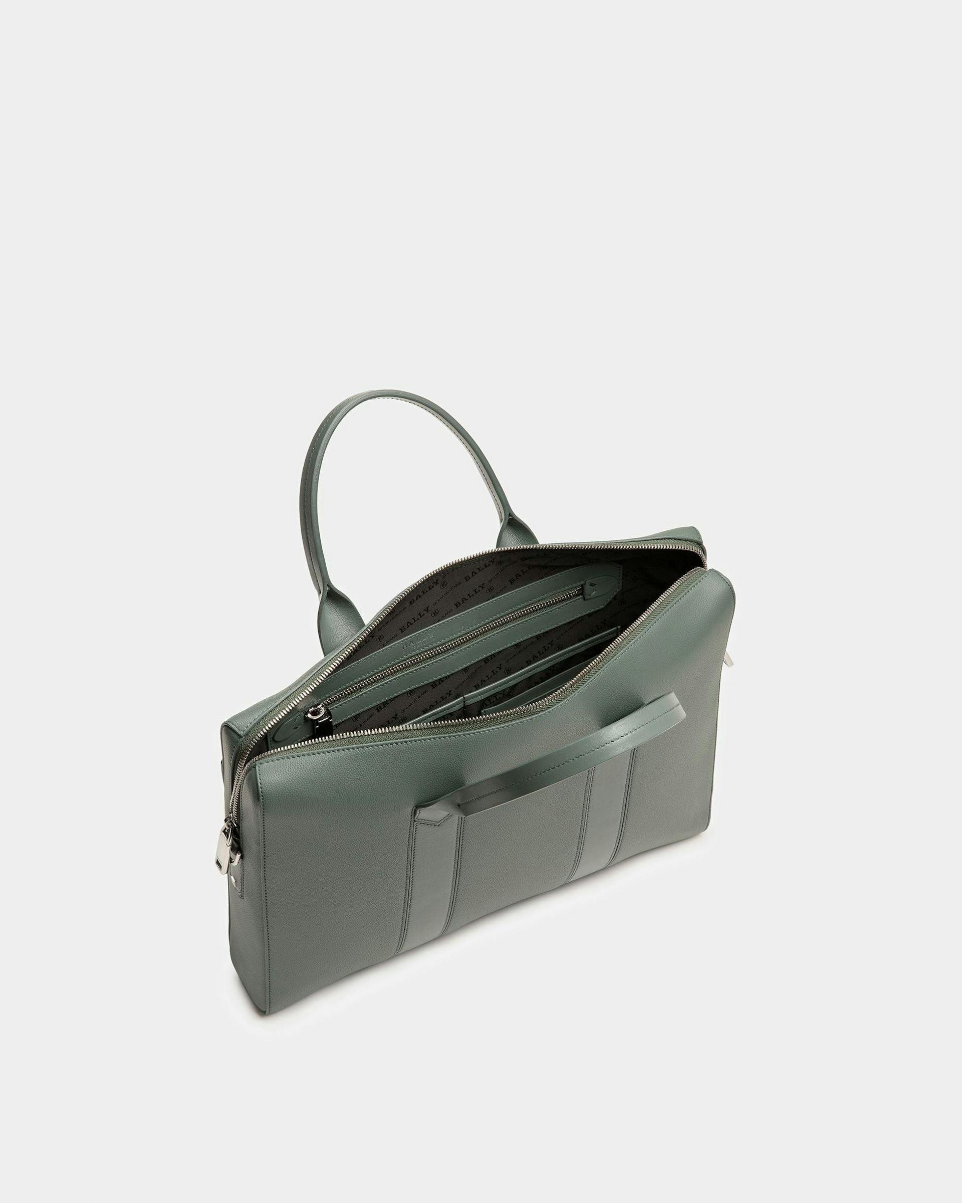 Elter Leather Business Bag In Sage And Palladium - Men's - Bally - 04