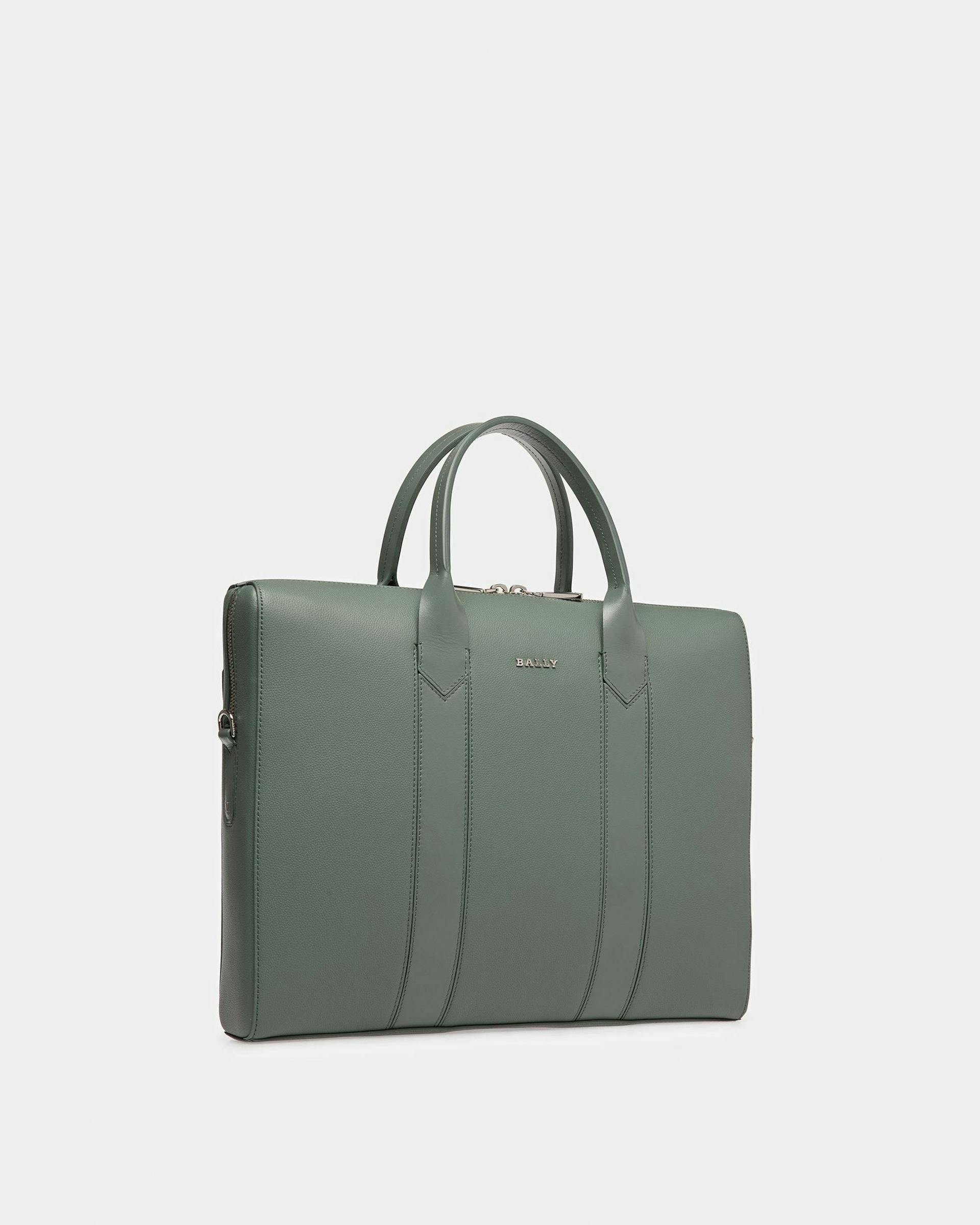 Elter Leather Business Bag In Sage And Palladium - Men's - Bally - 05
