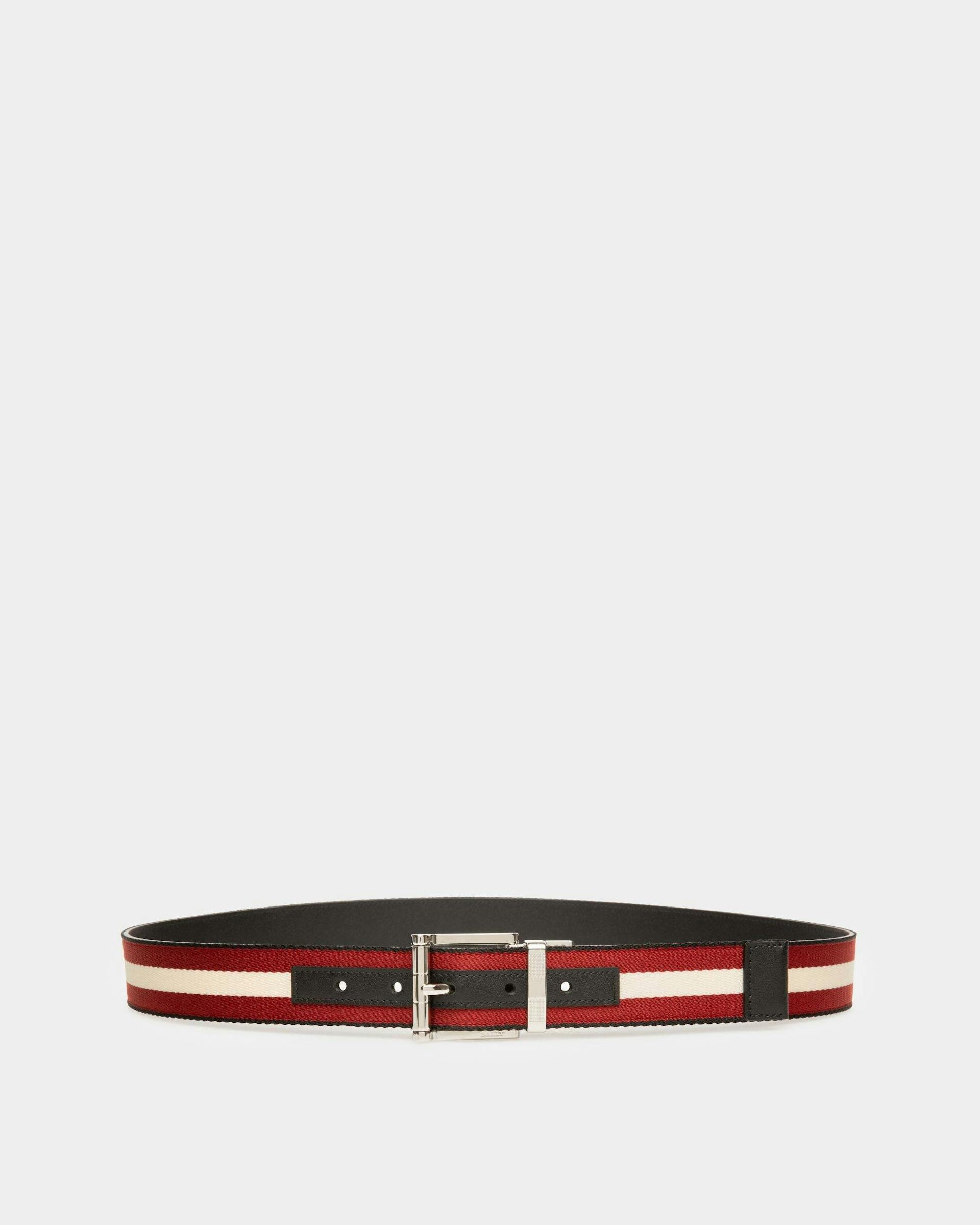 Casual 35mm Belt In Black And Red Fabric And Leather - Men's - Bally - 01