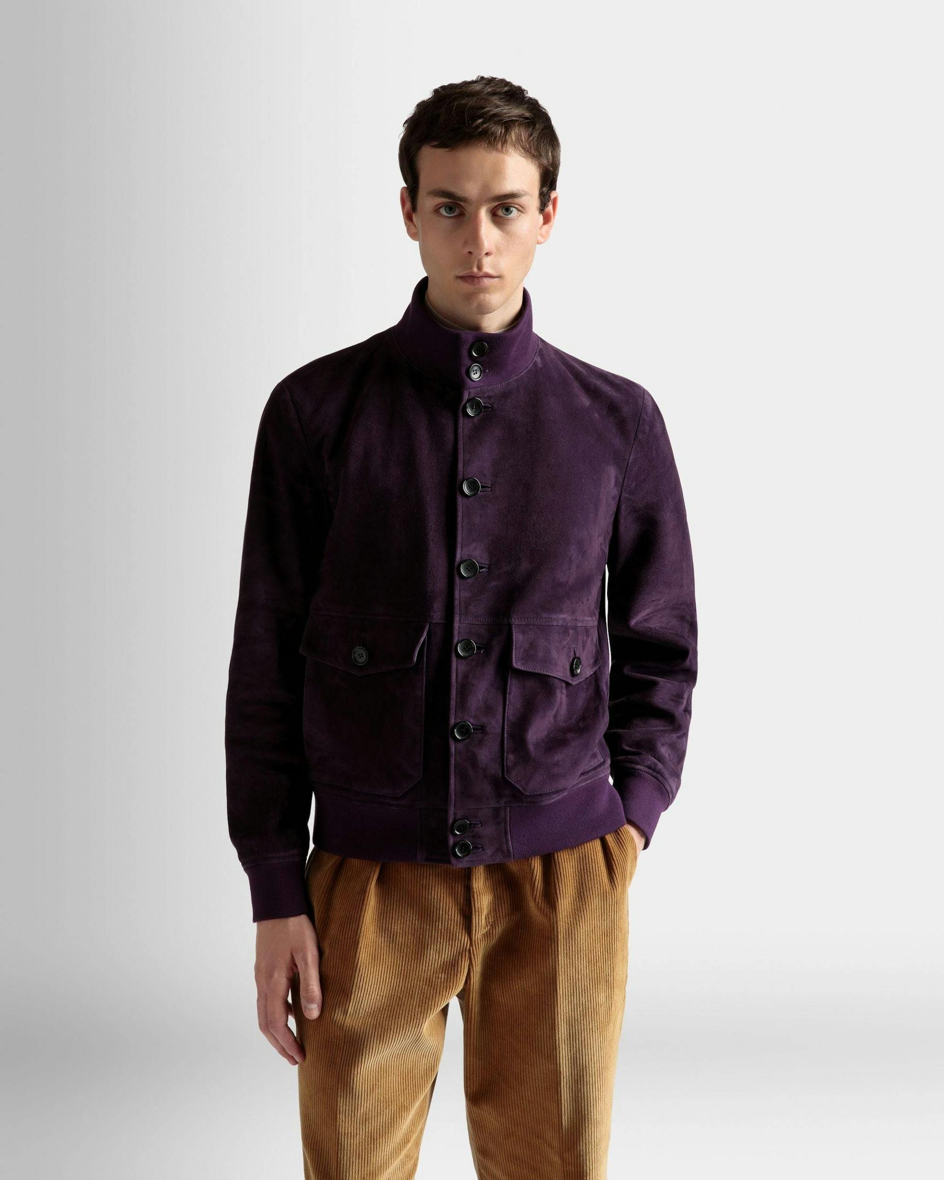 High Neck Bomber Jacket In Orchid Suede - Men's - Bally - 02