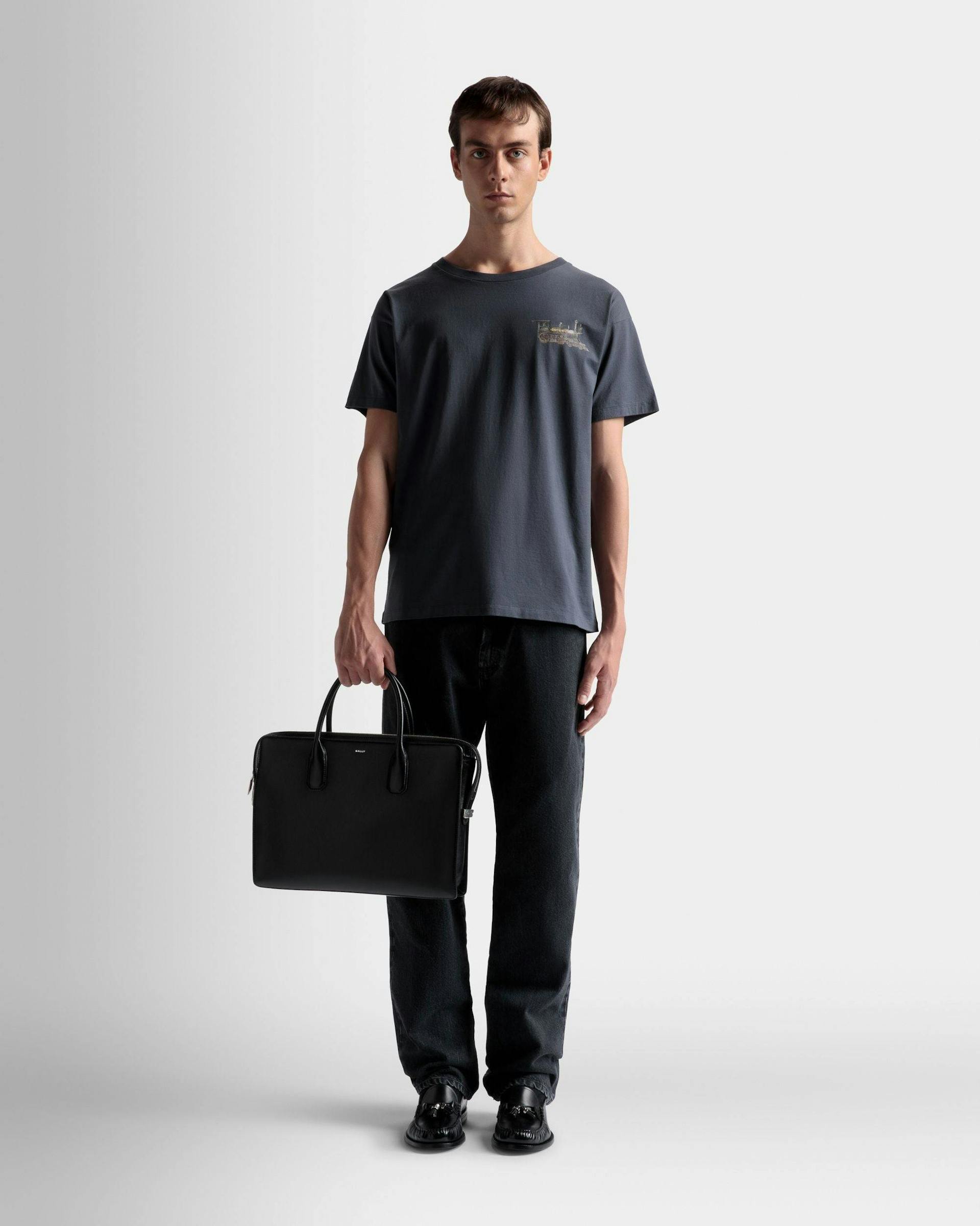 Men's Banque Business Bag In Black Leather | Bally | On Model Front