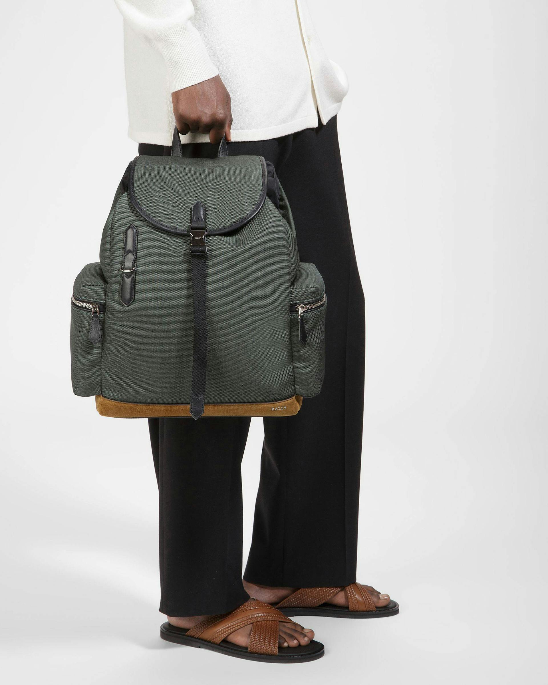 Cliford Small Leather And Nylon Backpack In Sage - Men's - Bally - 02