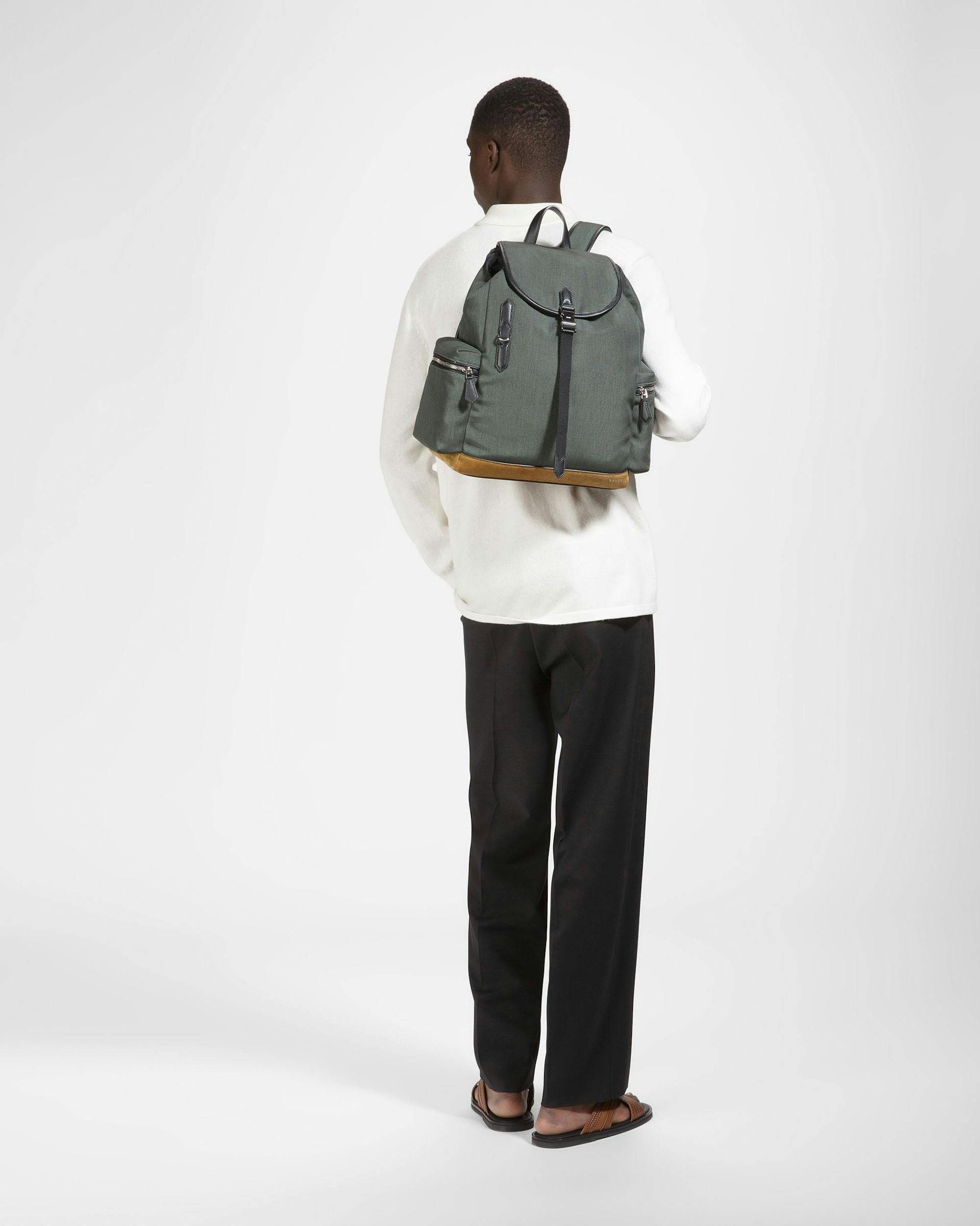 Cliford Small Leather And Nylon Backpack In Sage - Men's - Bally - 06