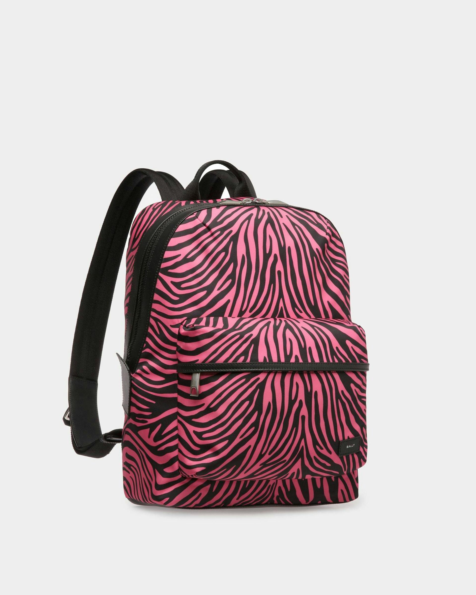 Zebra Crossing Backpack In Pink And Black Fabric And Nylon - Men's - Bally - 03