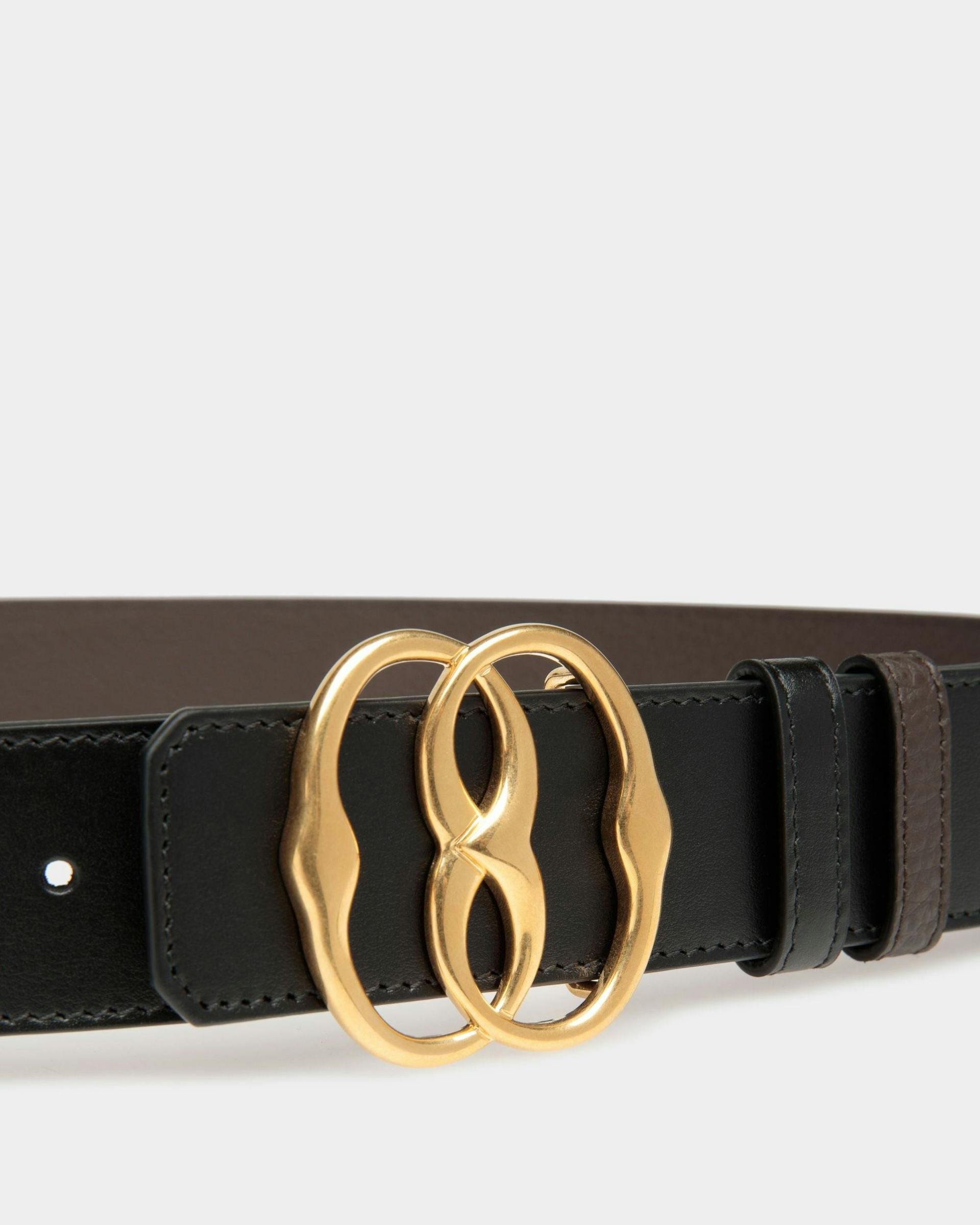 Men's Bally Iconic 35mm Belt In Brown And Black Leather | Bally | On Model Front