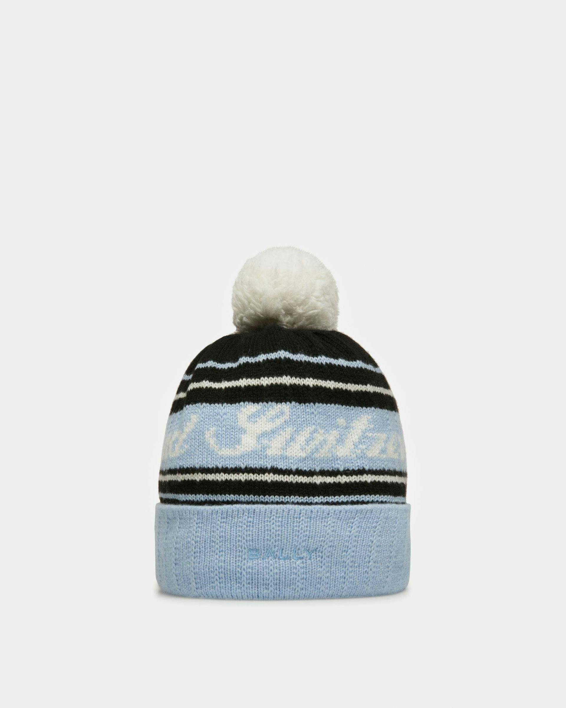 Wool Jacquard Hat In Light Blue & Black - Men's - Bally - 06