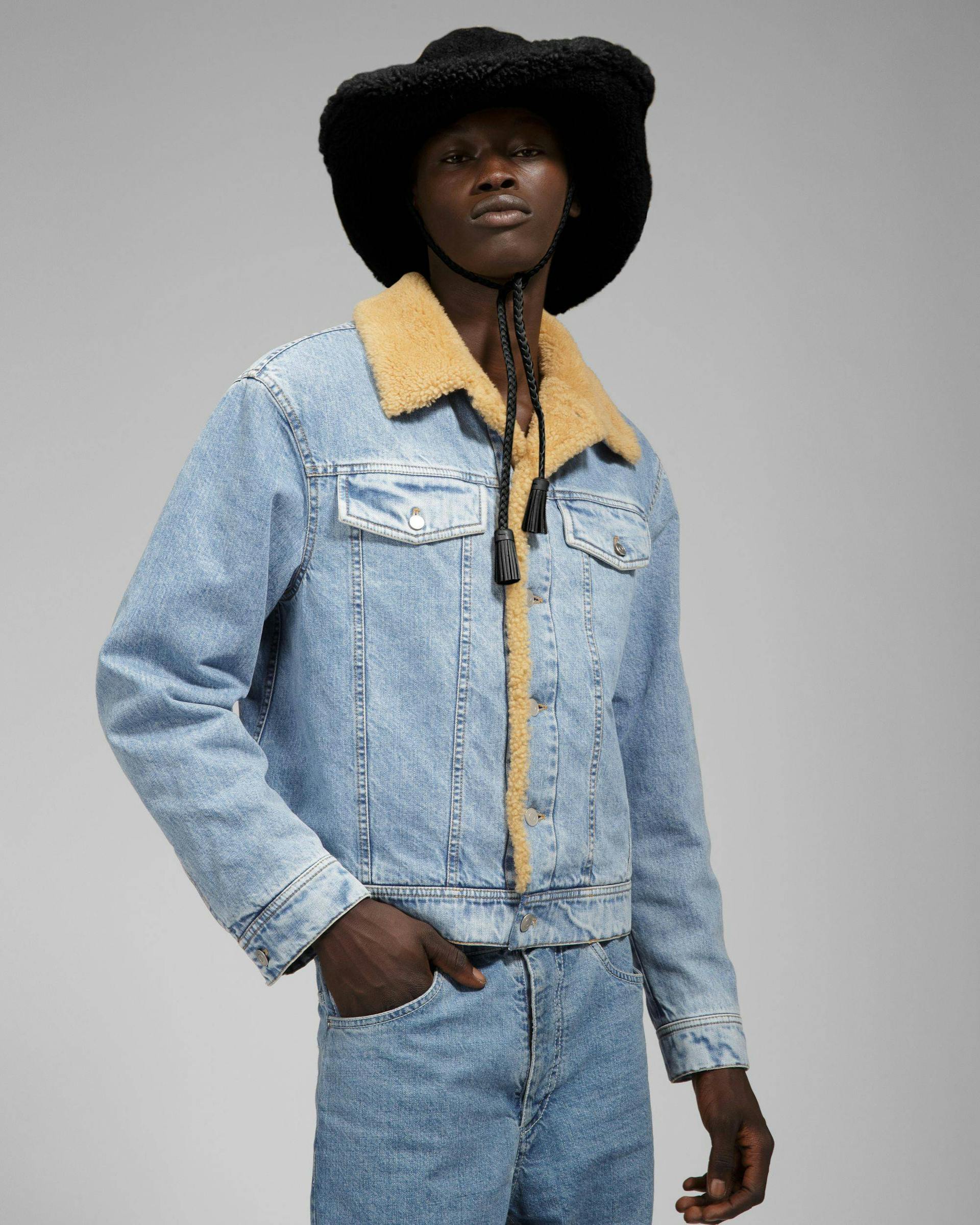 Shearling Detail Cotton Jacket In Denim - Men's - Bally - 01