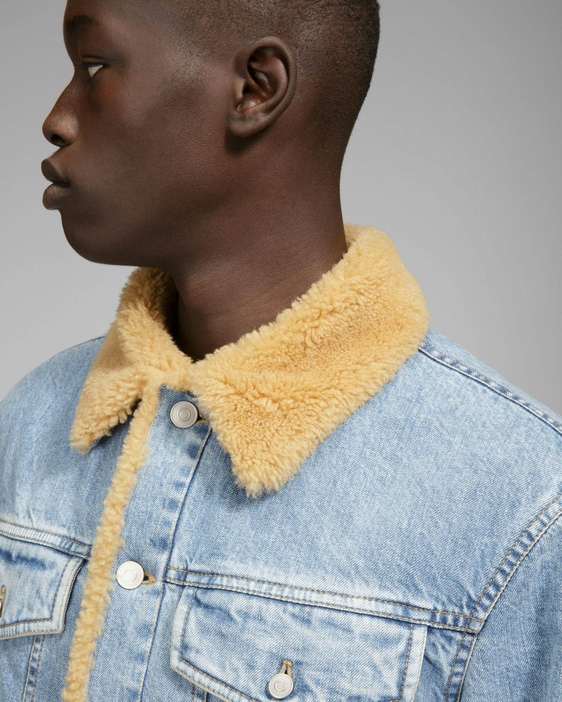 Shearling Detail Cotton Jacket In Denim - Men's - Bally - 10