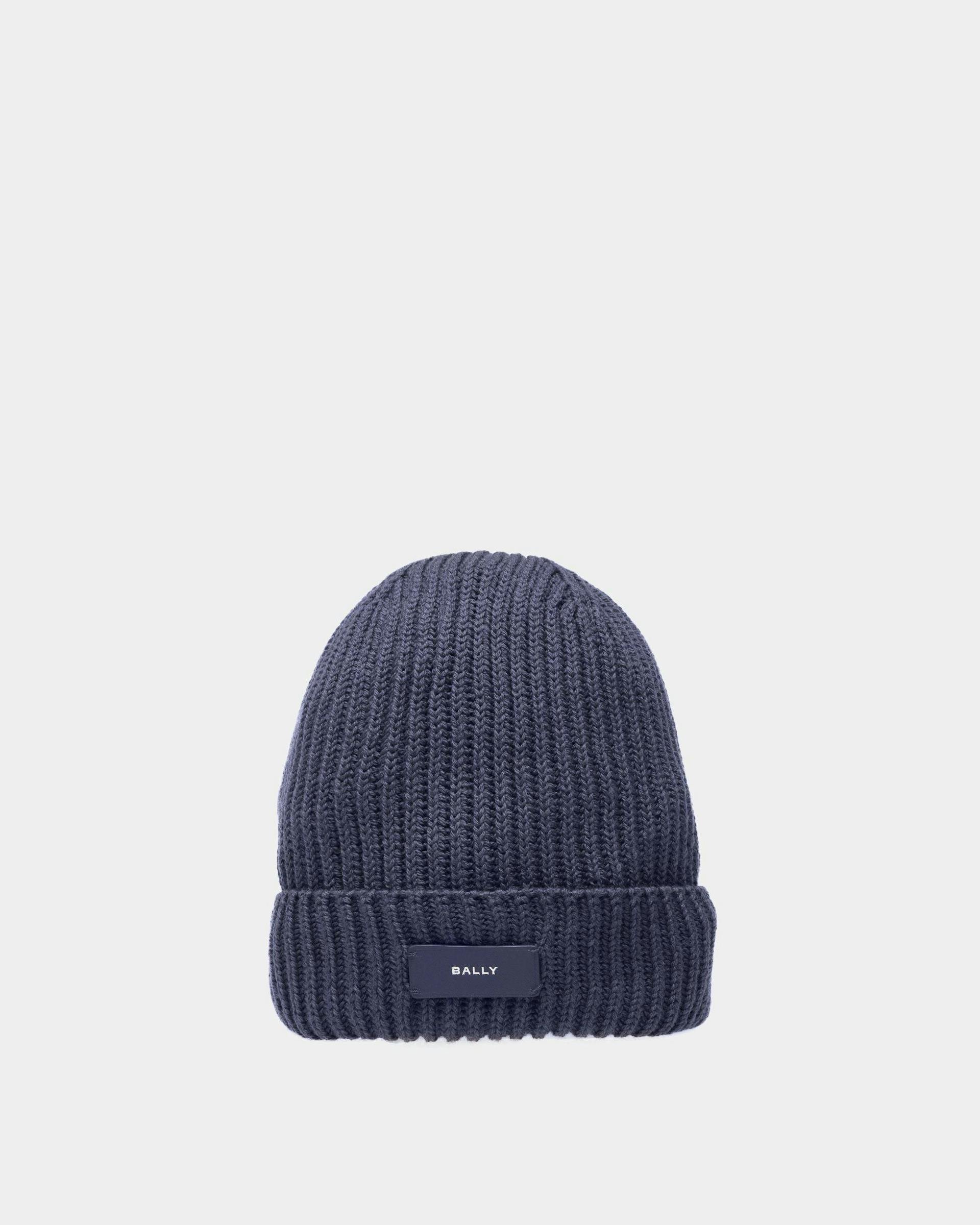 Men's Ribbed Beanie Hat In Midnight Wool | Bally | Still Life Front