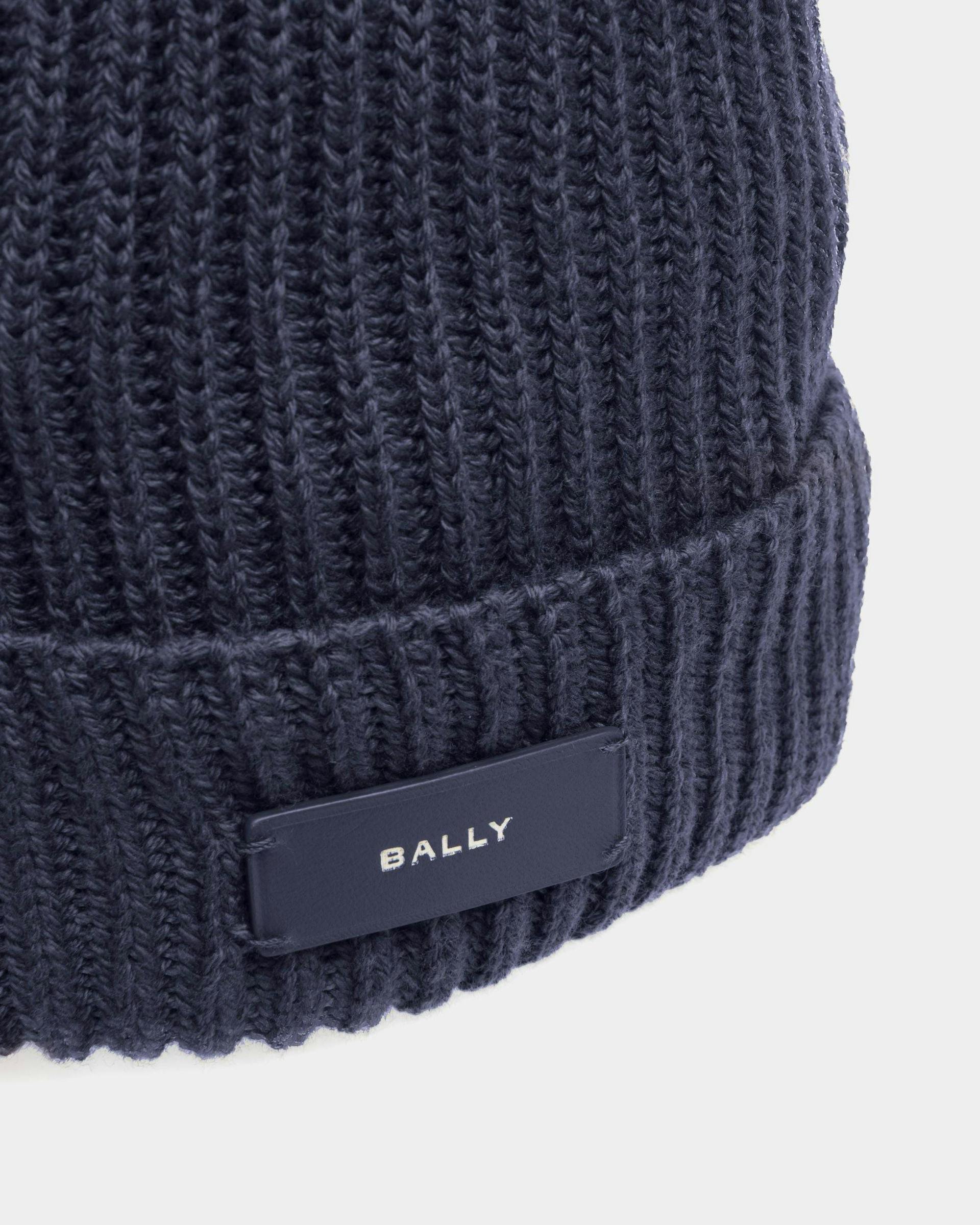 Men's Ribbed Beanie Hat In Midnight Wool | Bally | Still Life Detail