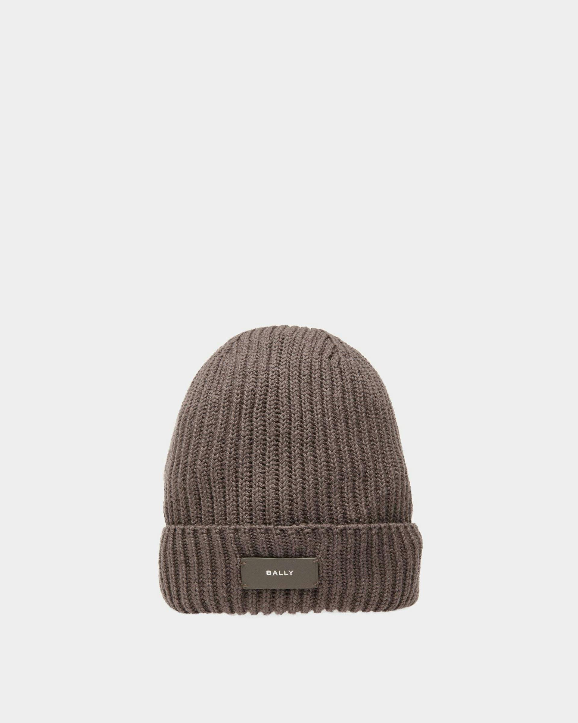 Men's Ribbed Beanie Hat In Dark Mineral Wool | Bally | Still Life Front