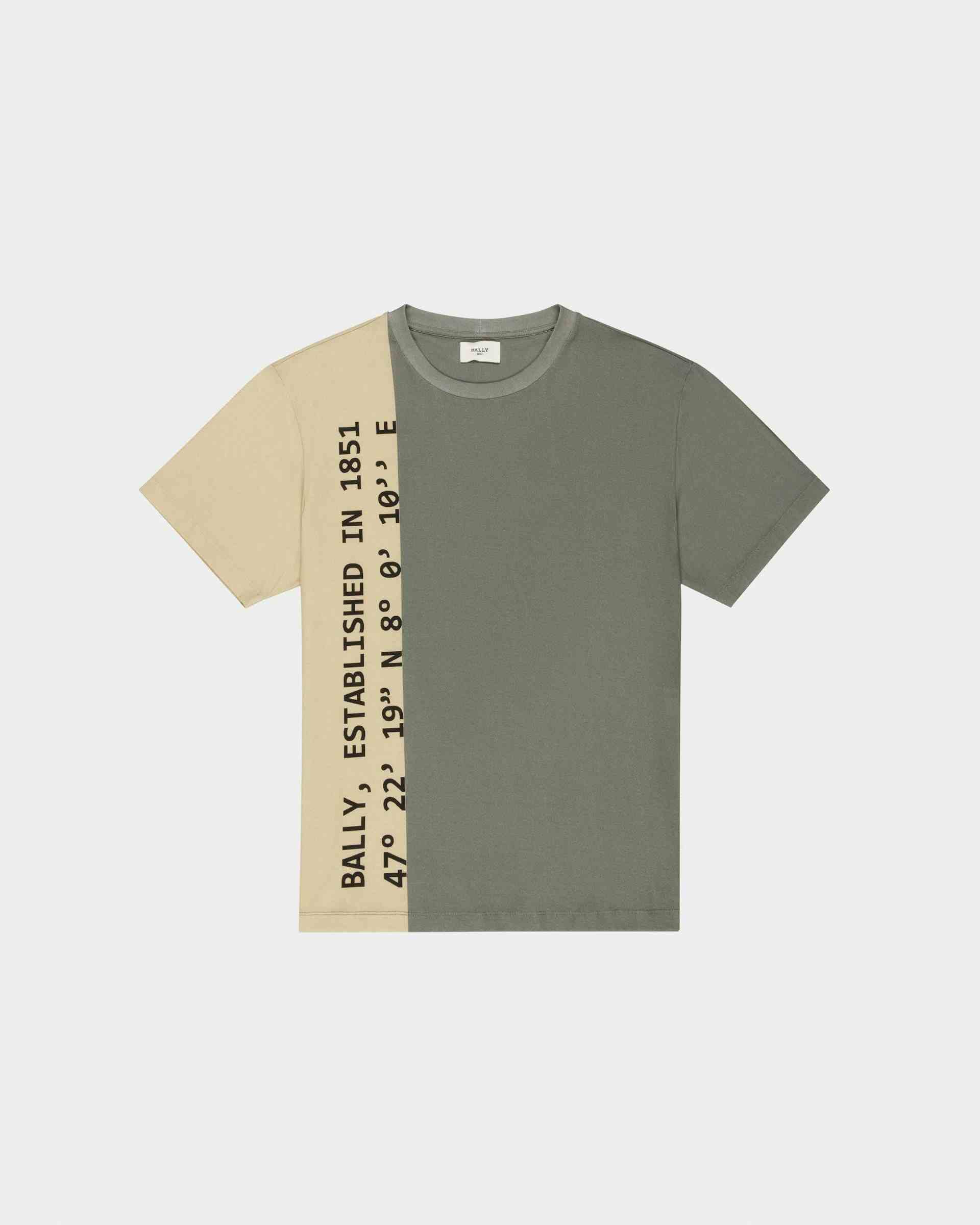 Organic Cotton T-Shirt In Beige & Green - Men's - Bally