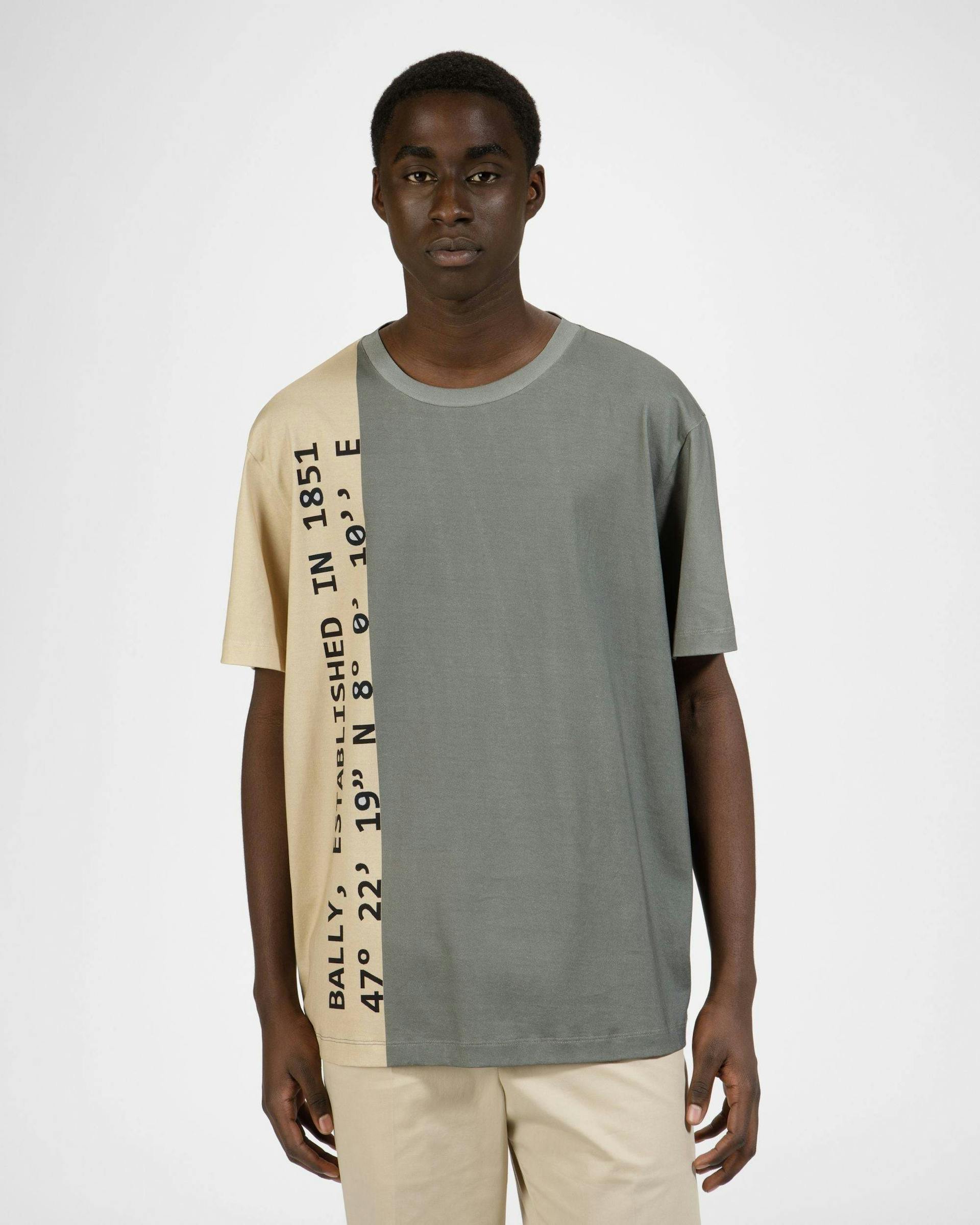 Organic Cotton T-Shirt In Beige & Green - Men's - Bally - 02