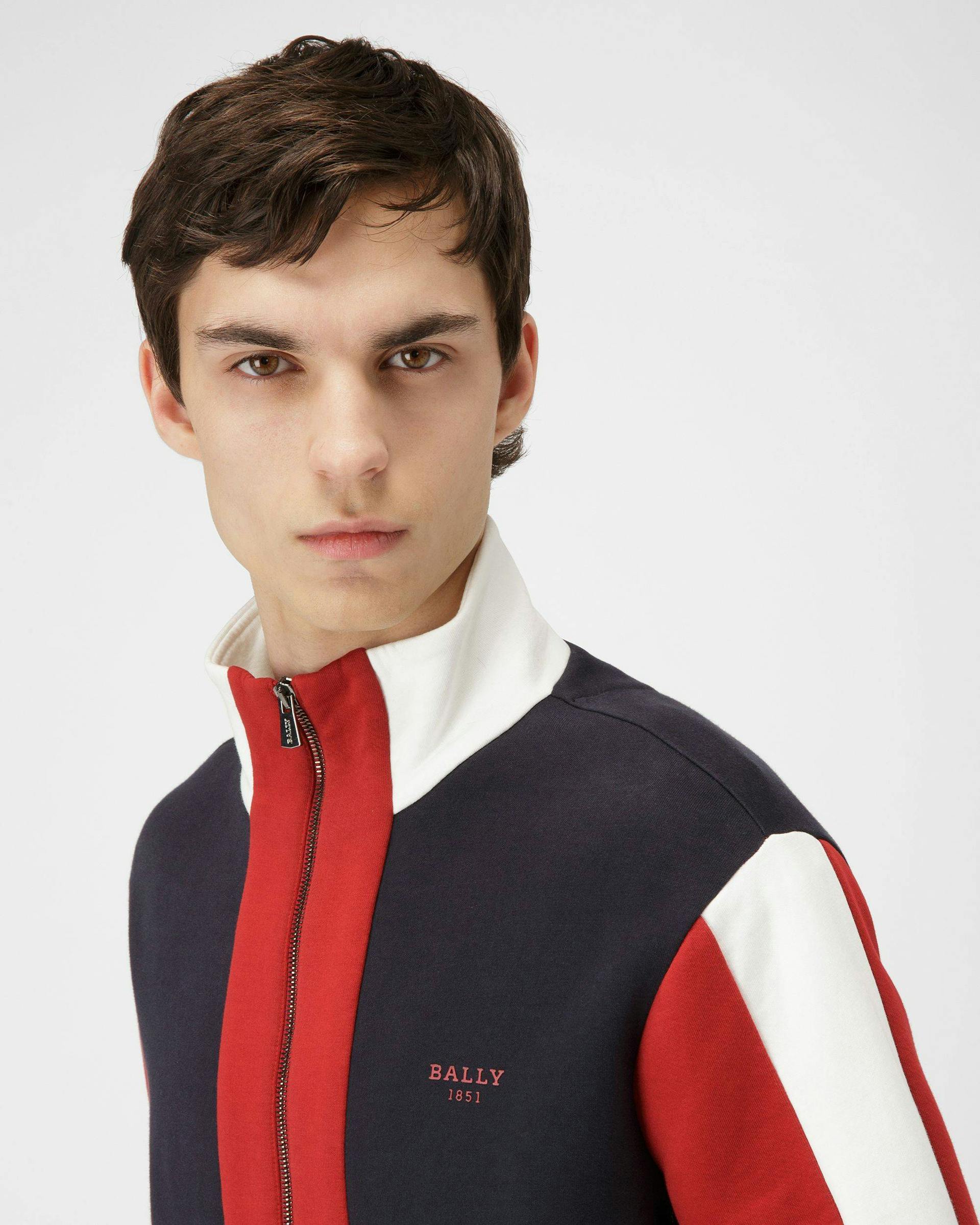 Cotton Sweatshirt In Navy And Bally Red - Men's - Bally - 04