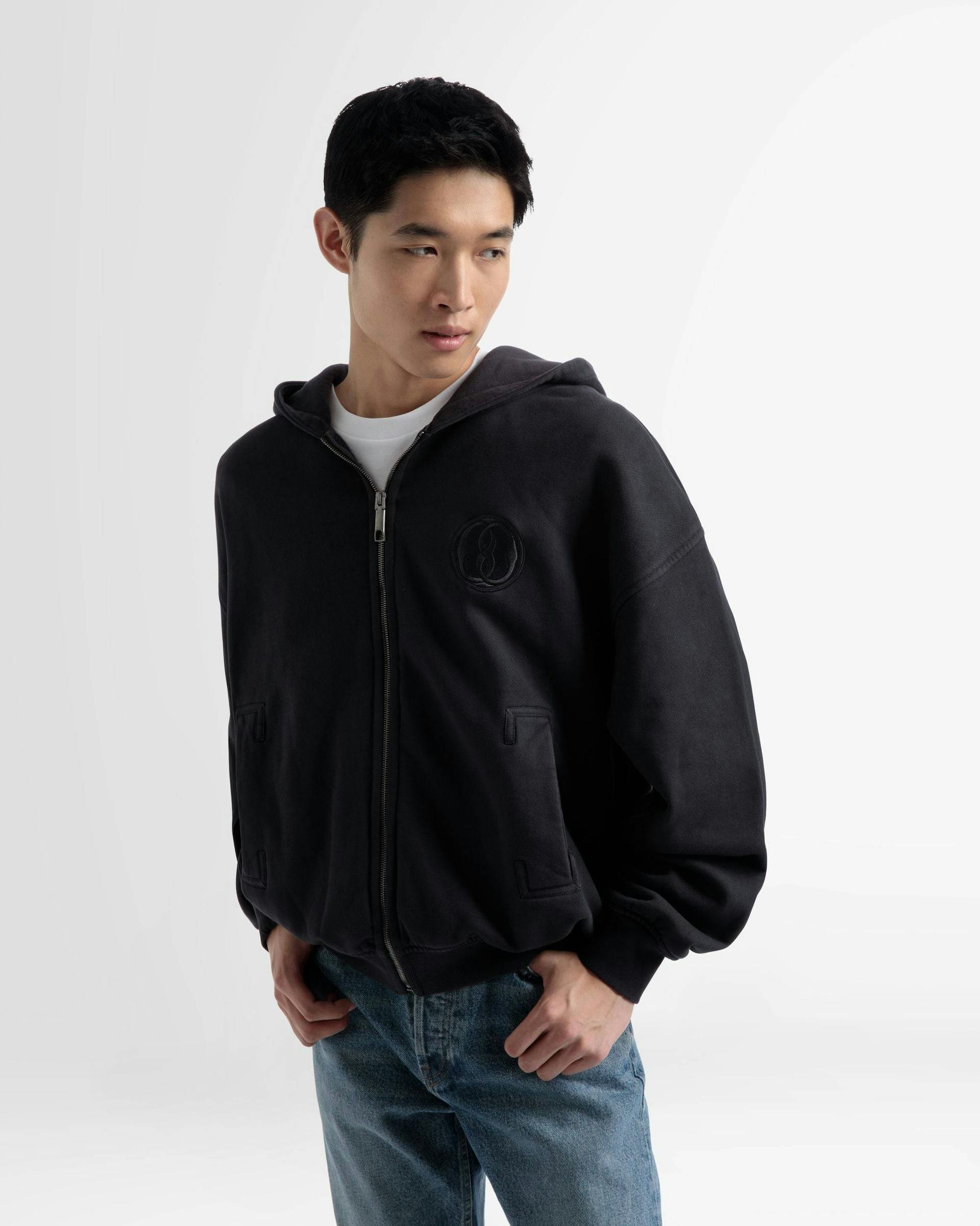 Cotton Zipped Hooded Sweater In Black - Men's - Bally - 03