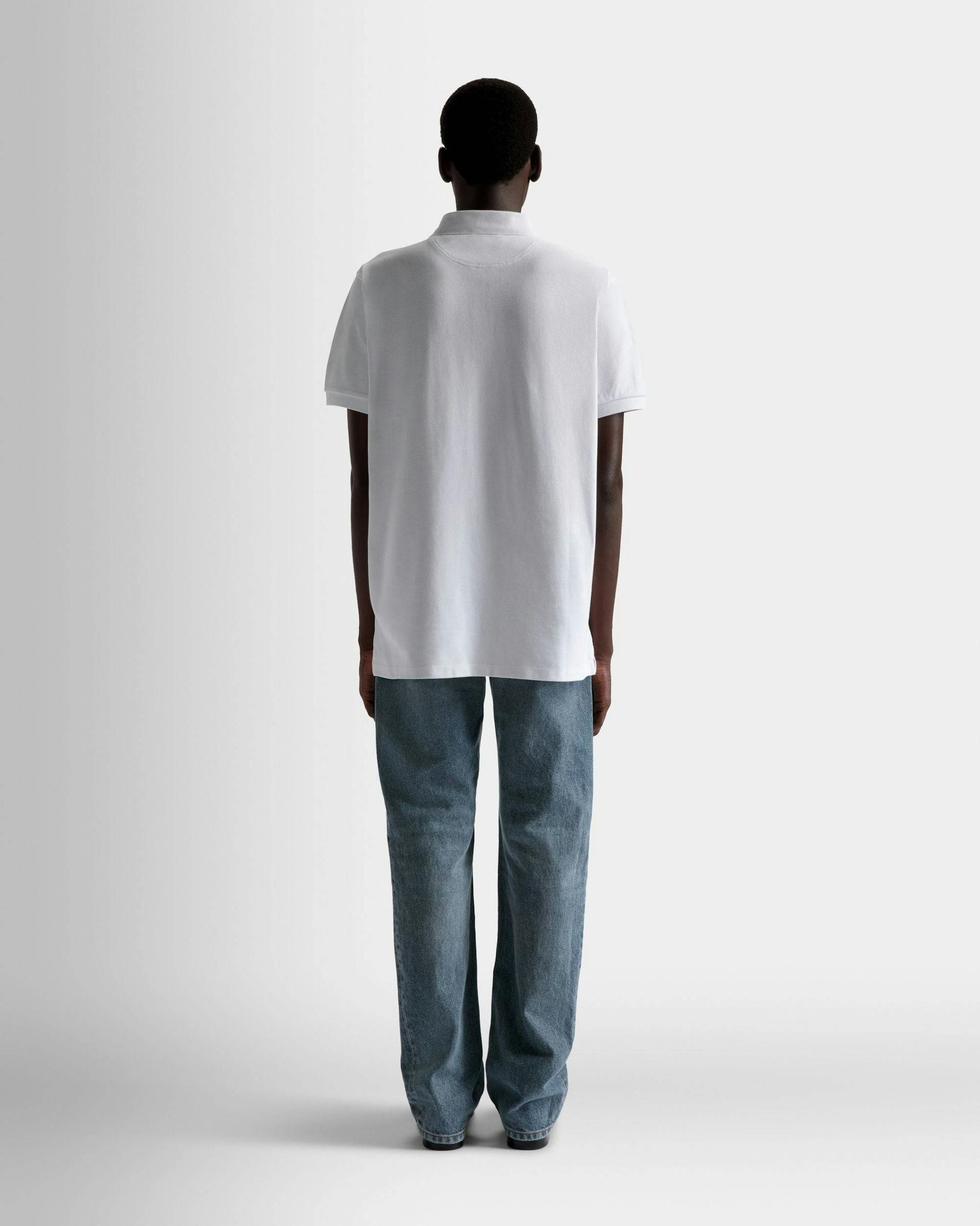 Men's Short Sleeve Polo In White Cotton | Bally | On Model Back