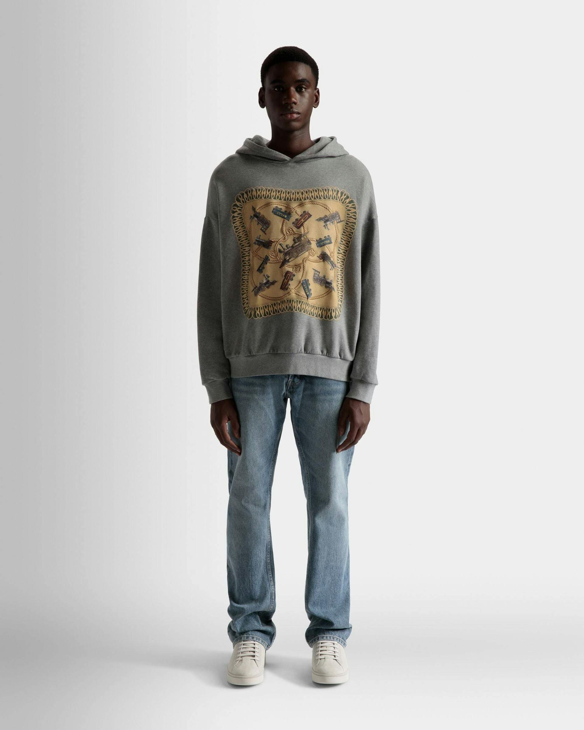 Sweat-shirt à capuche imprimé Train En coton gris chiné - Homme - Bally - 02