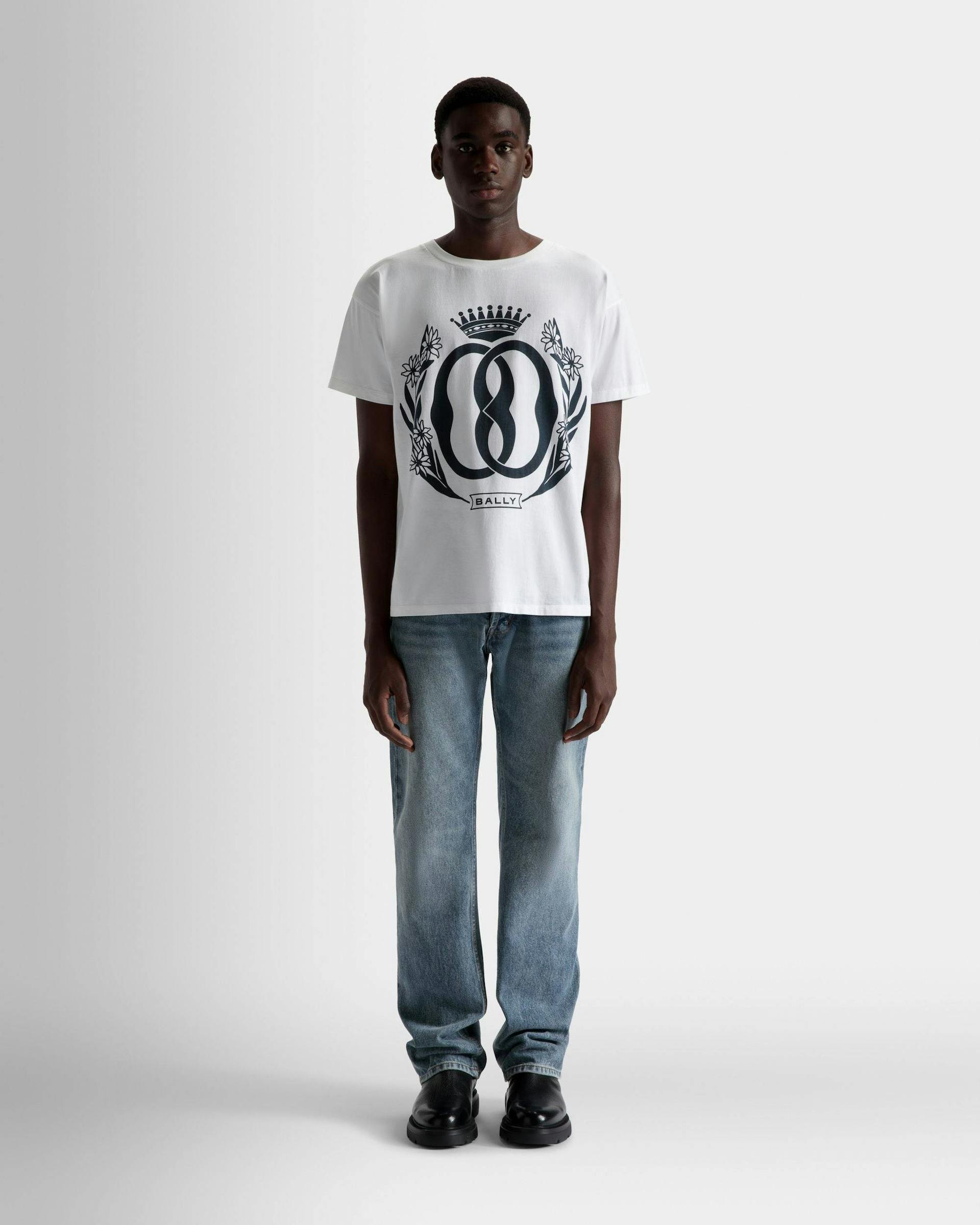Men's Foiled T-Shirt In White Cotton | Bally | On Model Front