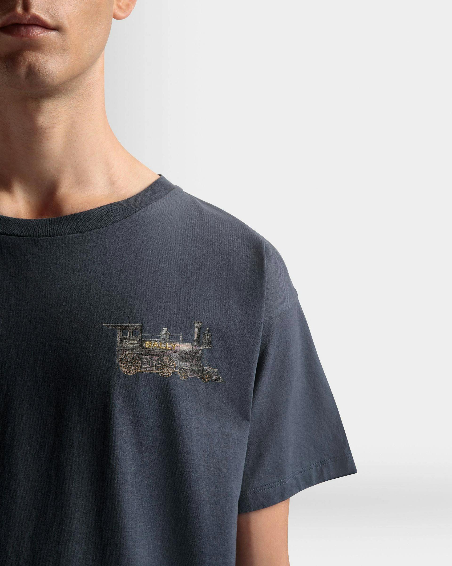 Train Motif T-Shirt In Stone Cotton - Men's - Bally - 04