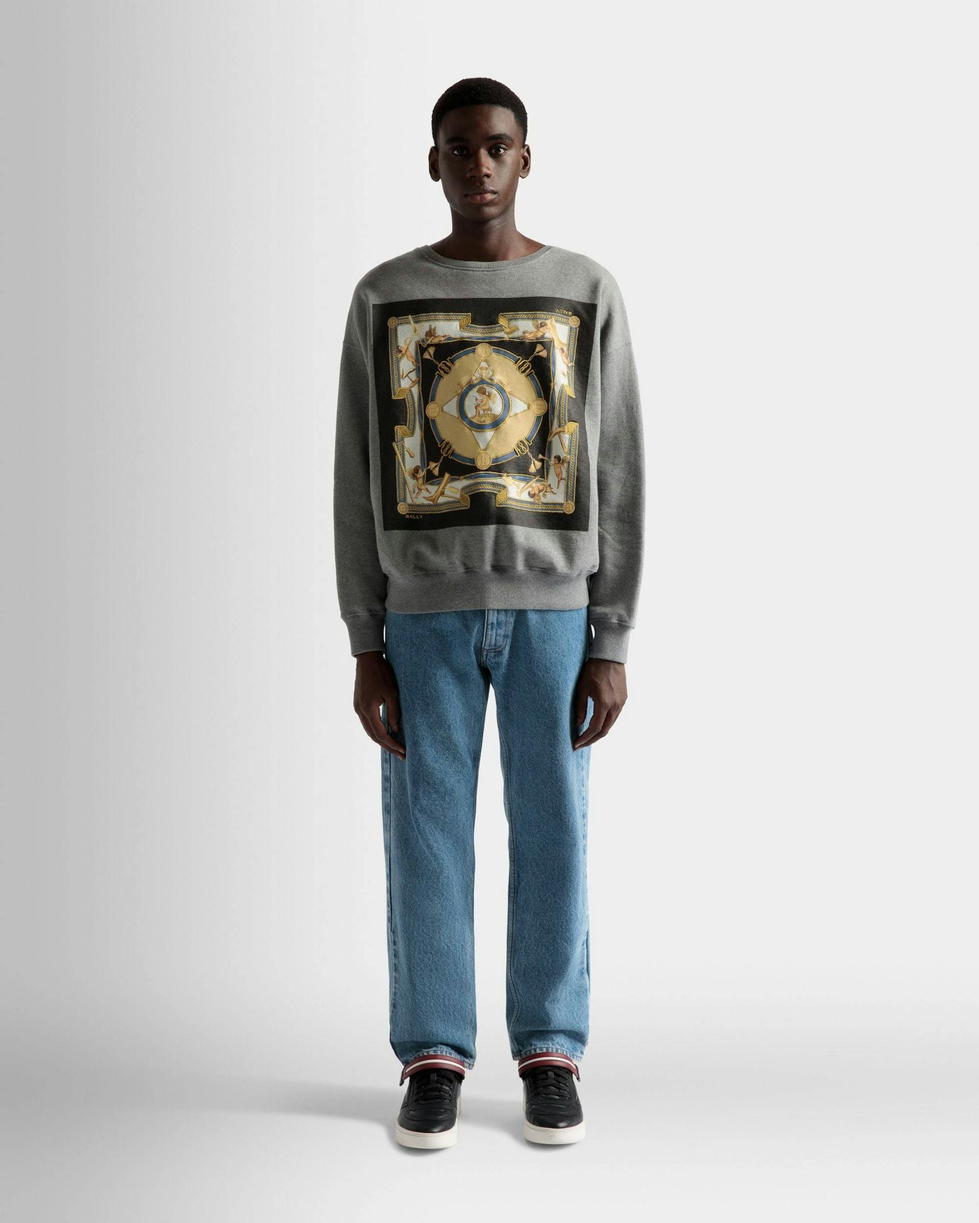 Printed Sweatshirt In Grey Melange Cotton - Men's - Bally - 02