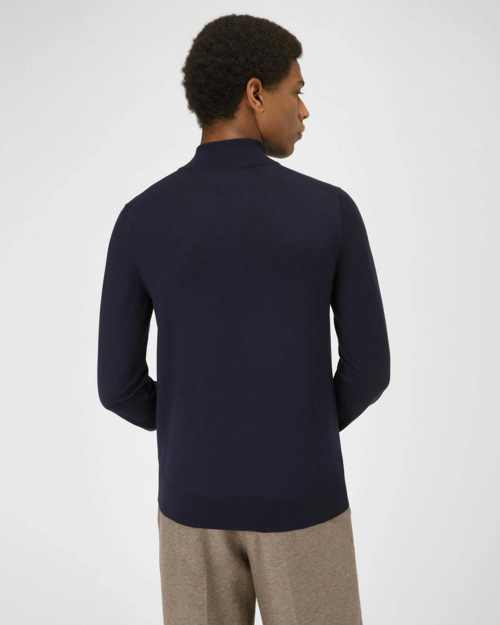 Quarter Zipper Wool Sweater In Navy - Men's - Bally - 03