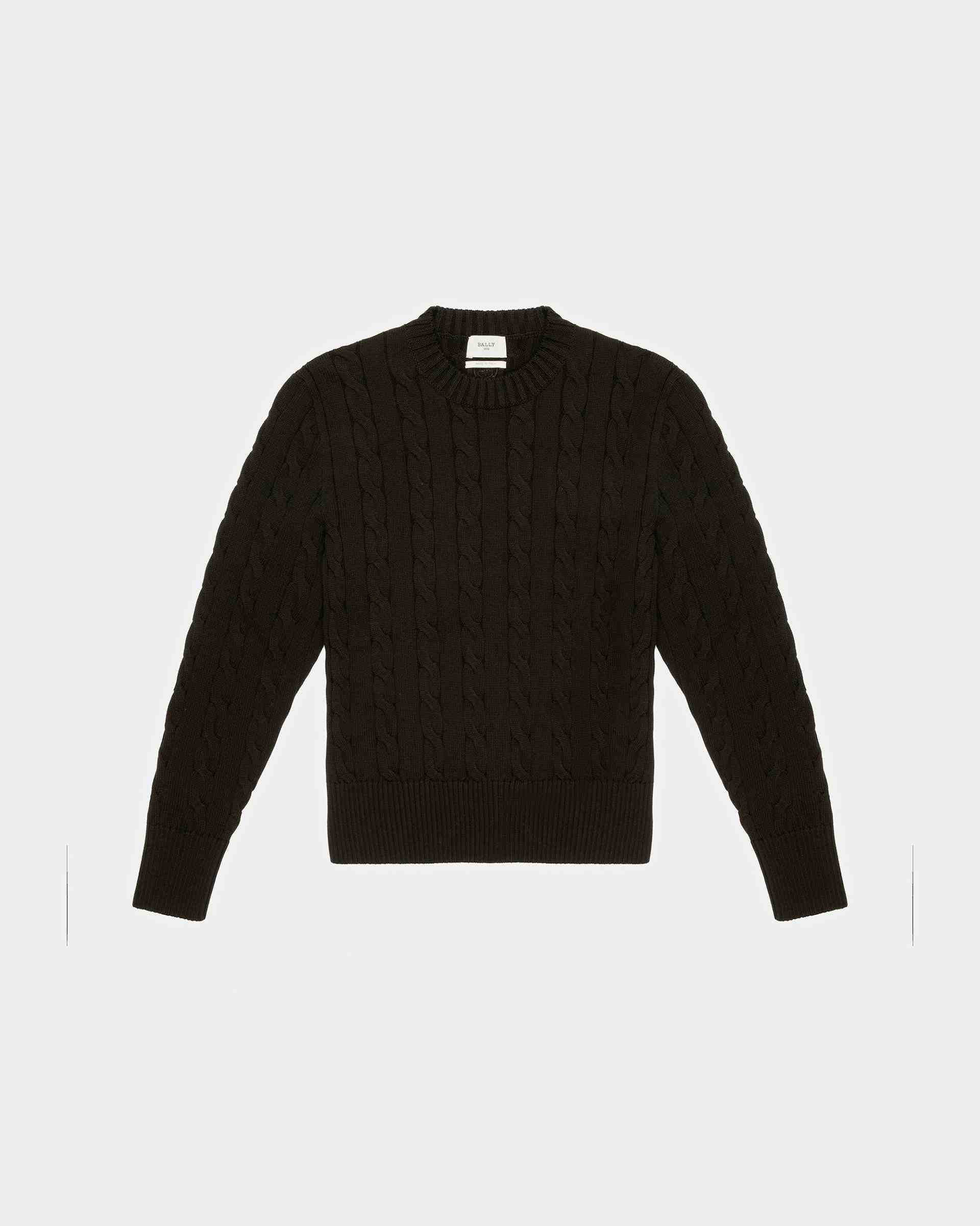 Cotton Cable Knit Crew Neck In Black - Men's - Bally
