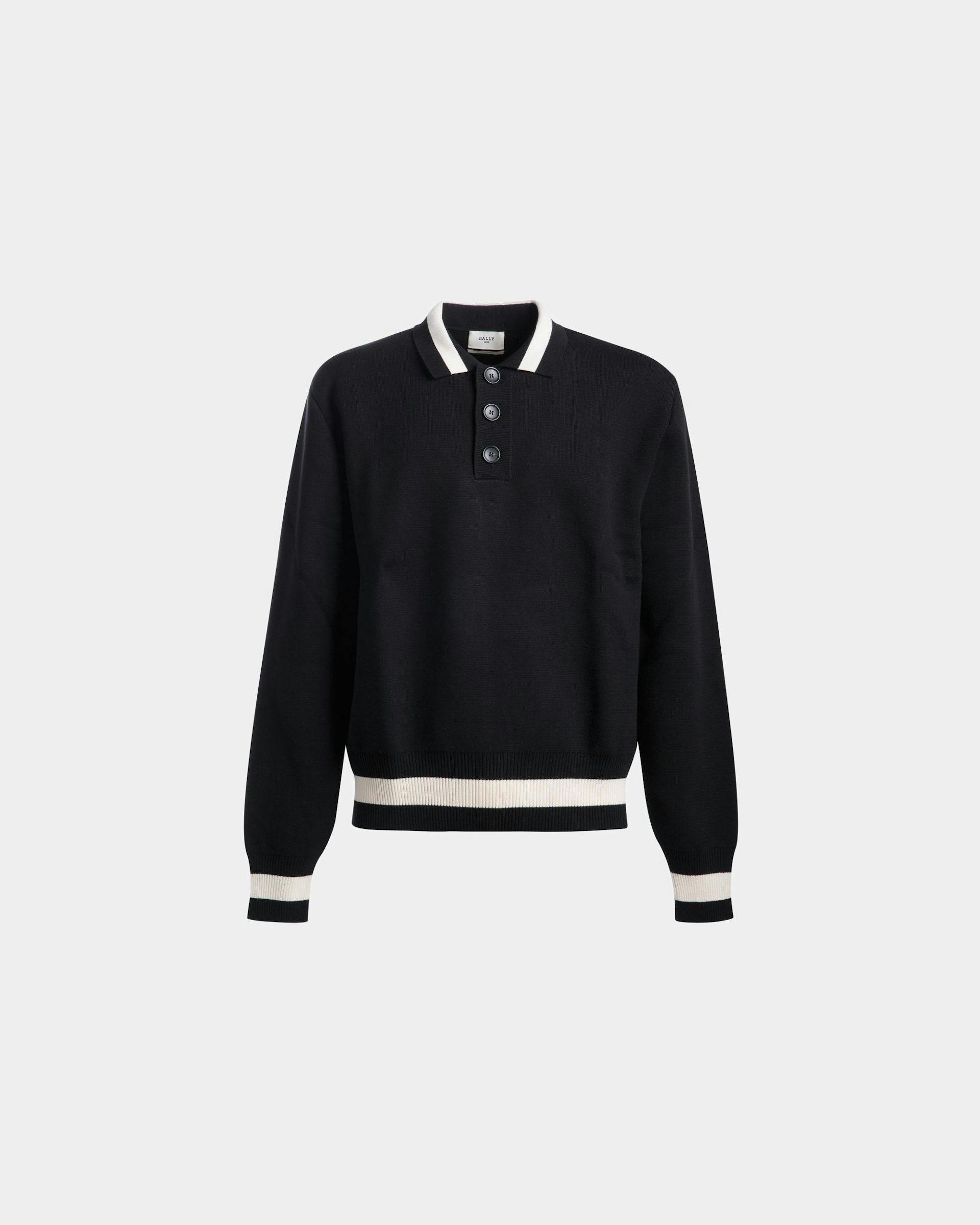 Knitted Cotton Polo Shirt In Black - Men's - Bally - 01