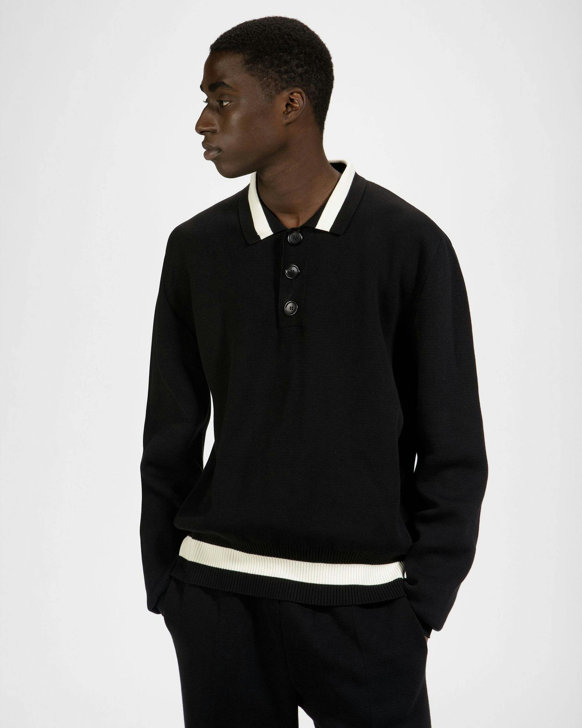 Knitted Cotton Polo Shirt In Black - Men's - Bally - 02