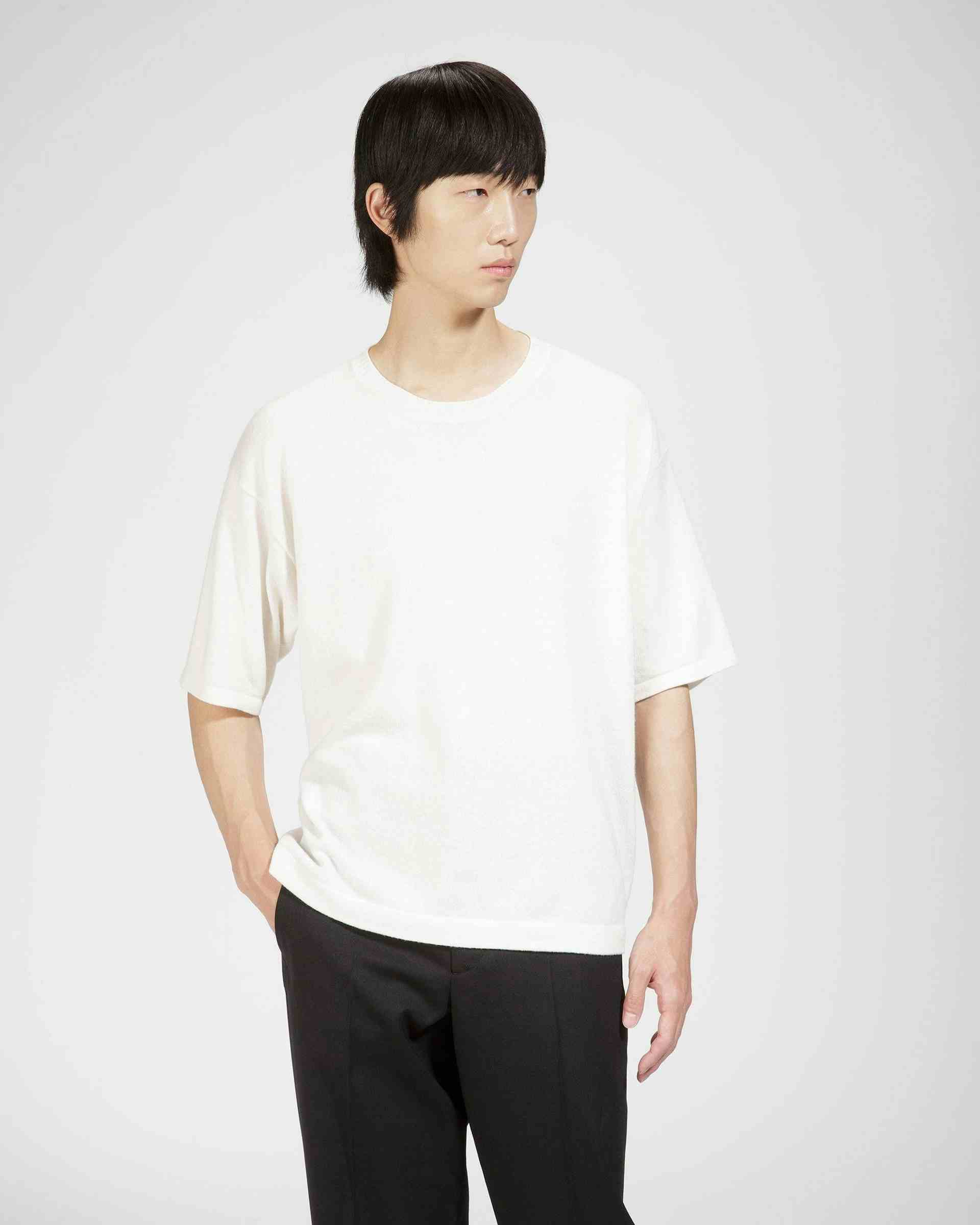Cashmere Knitted T-Shirt In Bone - Men's - Bally