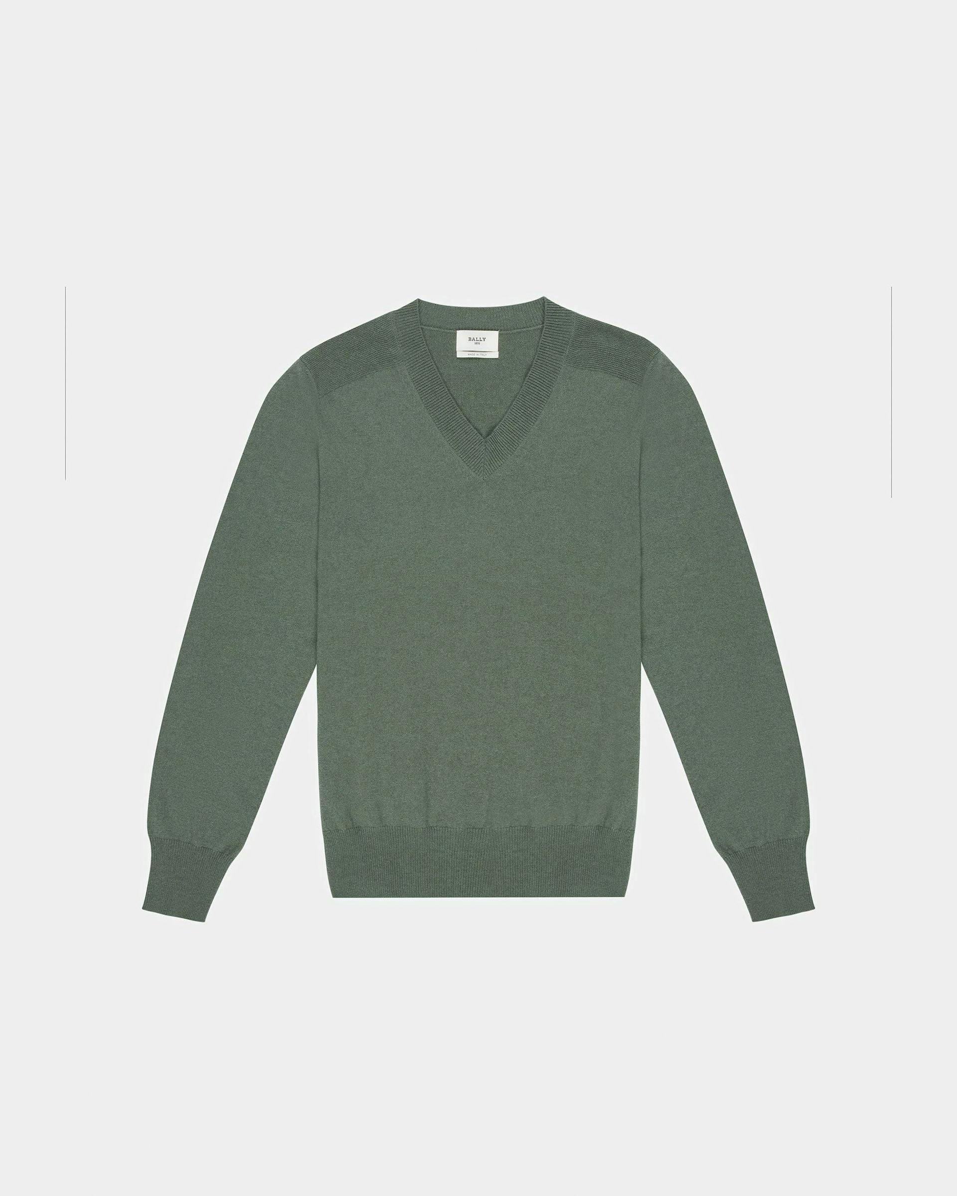 Cashmere V-Neck Sweater In Sage - Men's - Bally - 05