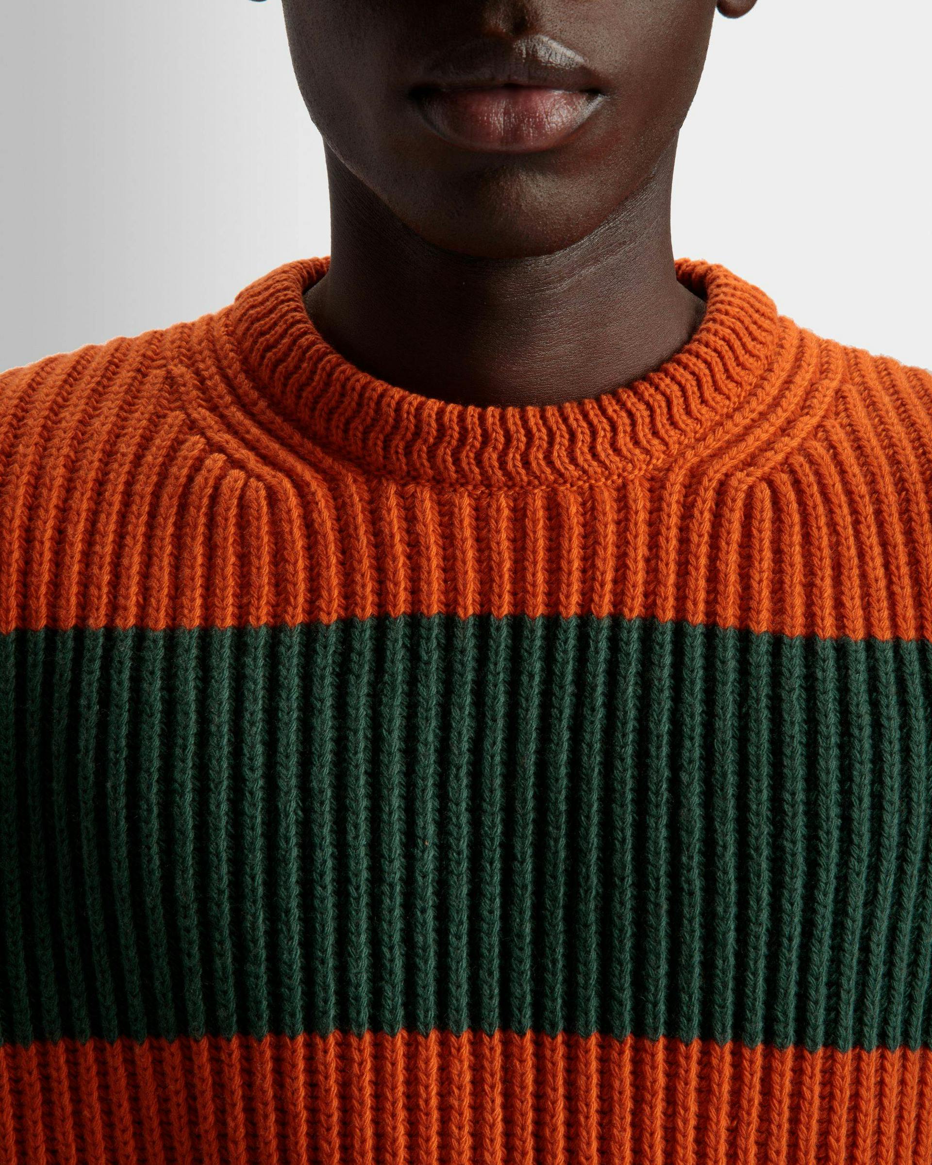 Striped Crew Neck Sweater In Orange And Kelly Green Wool - Men's - Bally - 04