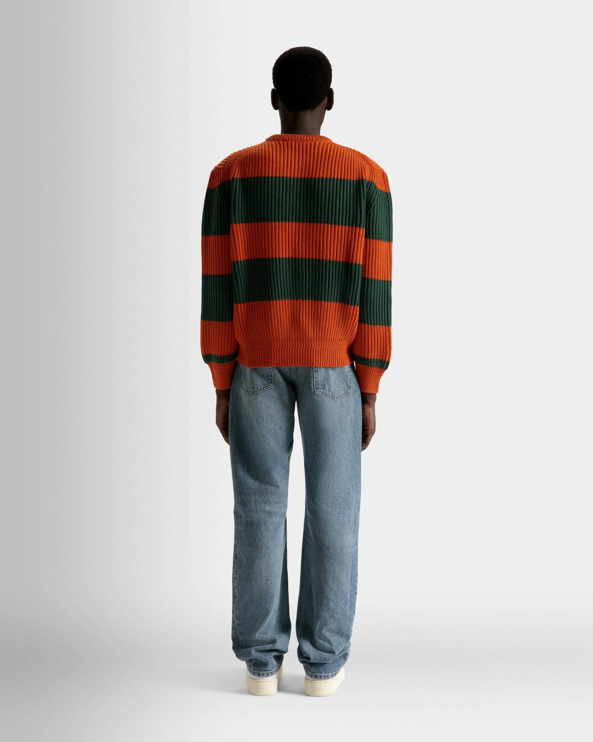Striped Crew Neck Sweater In Orange And Kelly Green Wool - Men's - Bally - 06