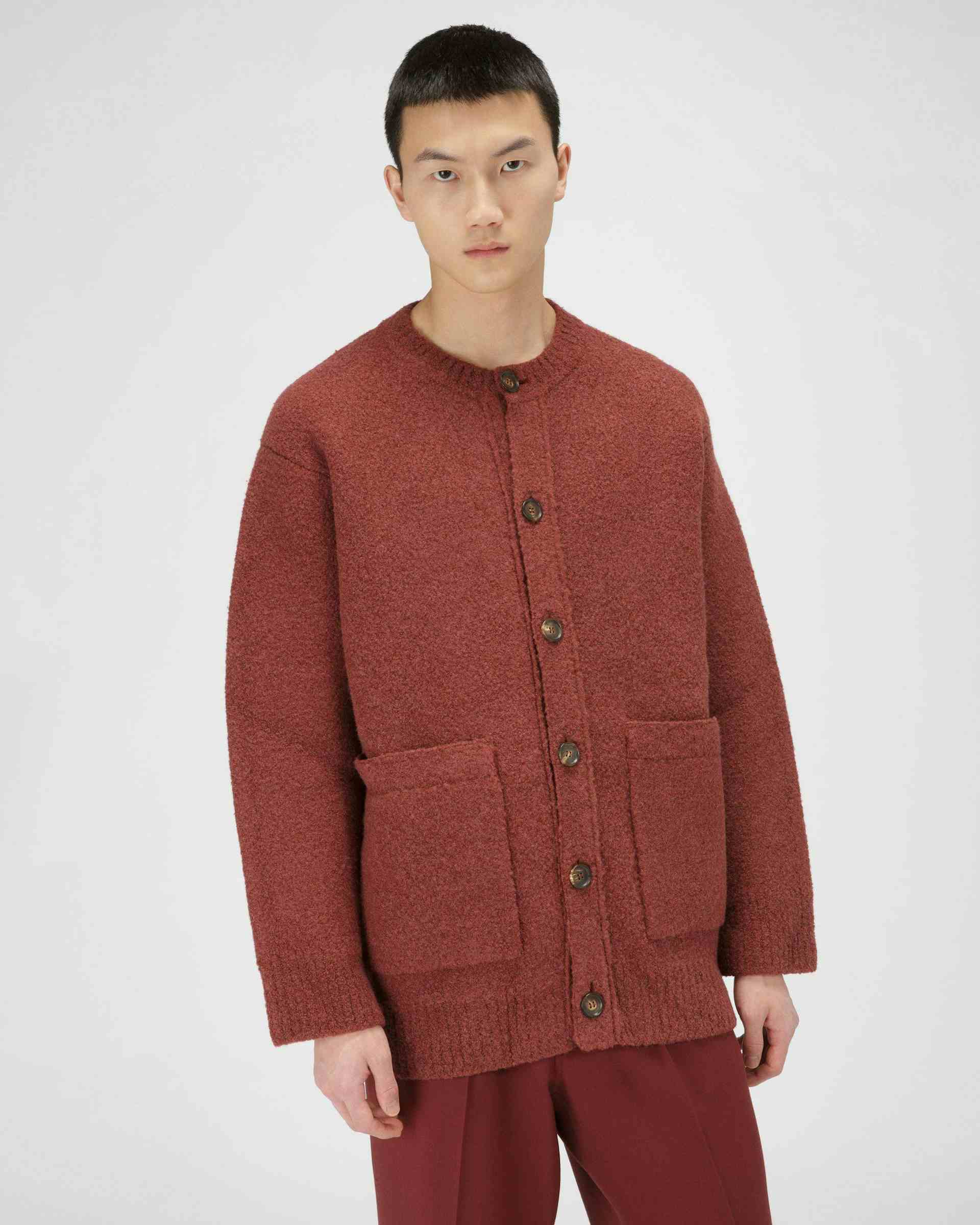 Wool Mix Cardigan In Heritage Red - Men's - Bally