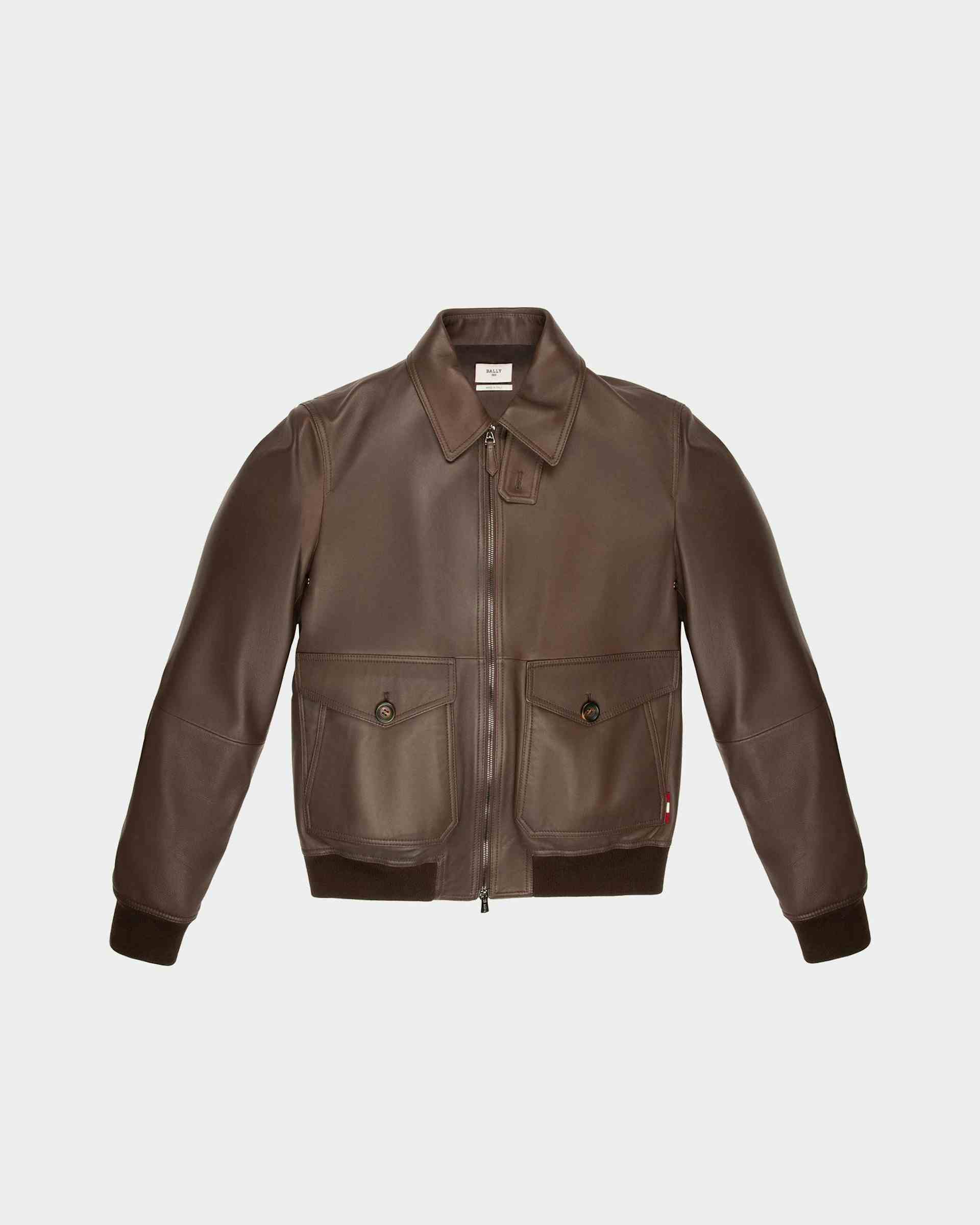 Shirt Collar Jacket Leather Outerwear In Brown - Men's - Bally