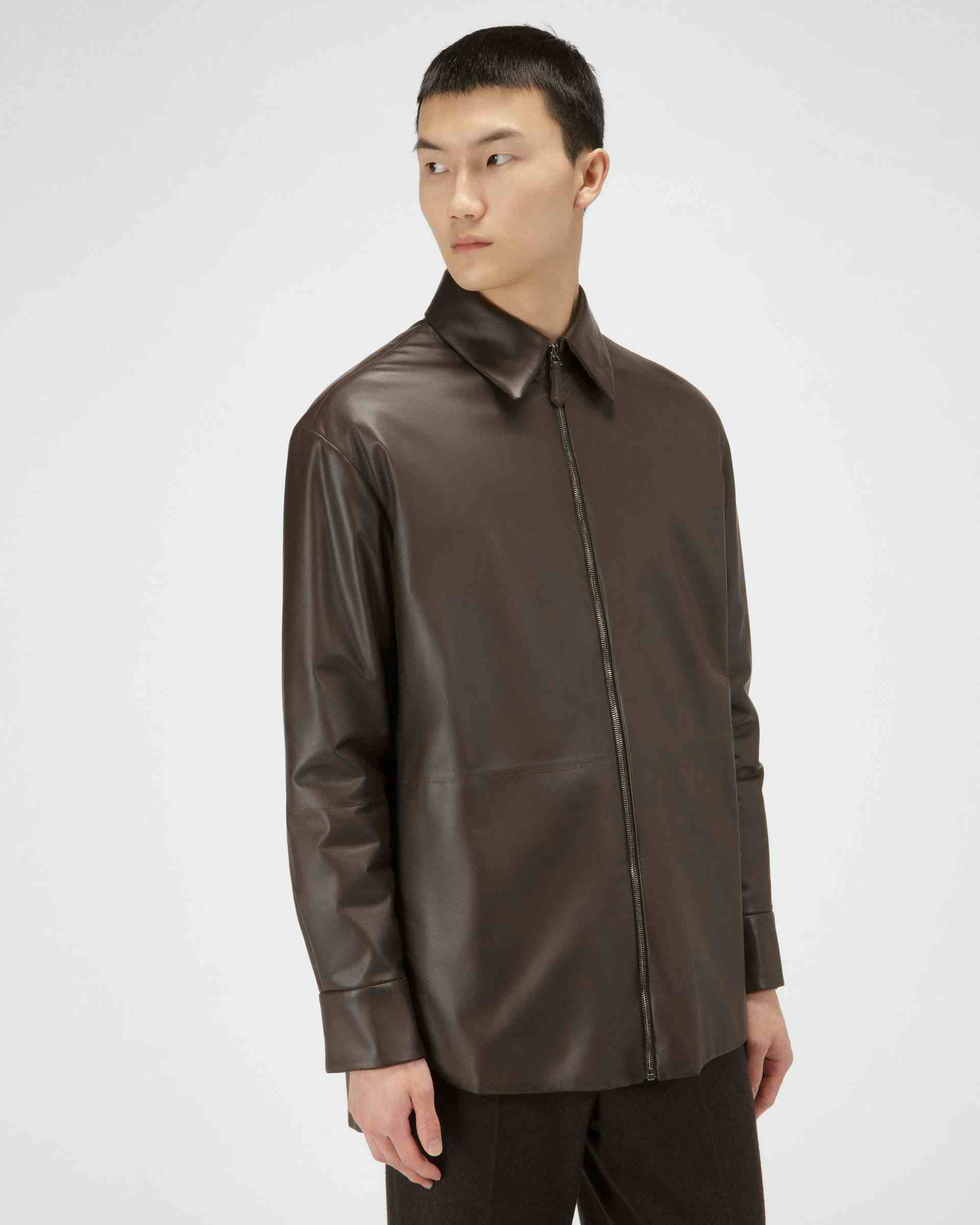 Leather Jacket In Ebony Brown - Men's - Bally