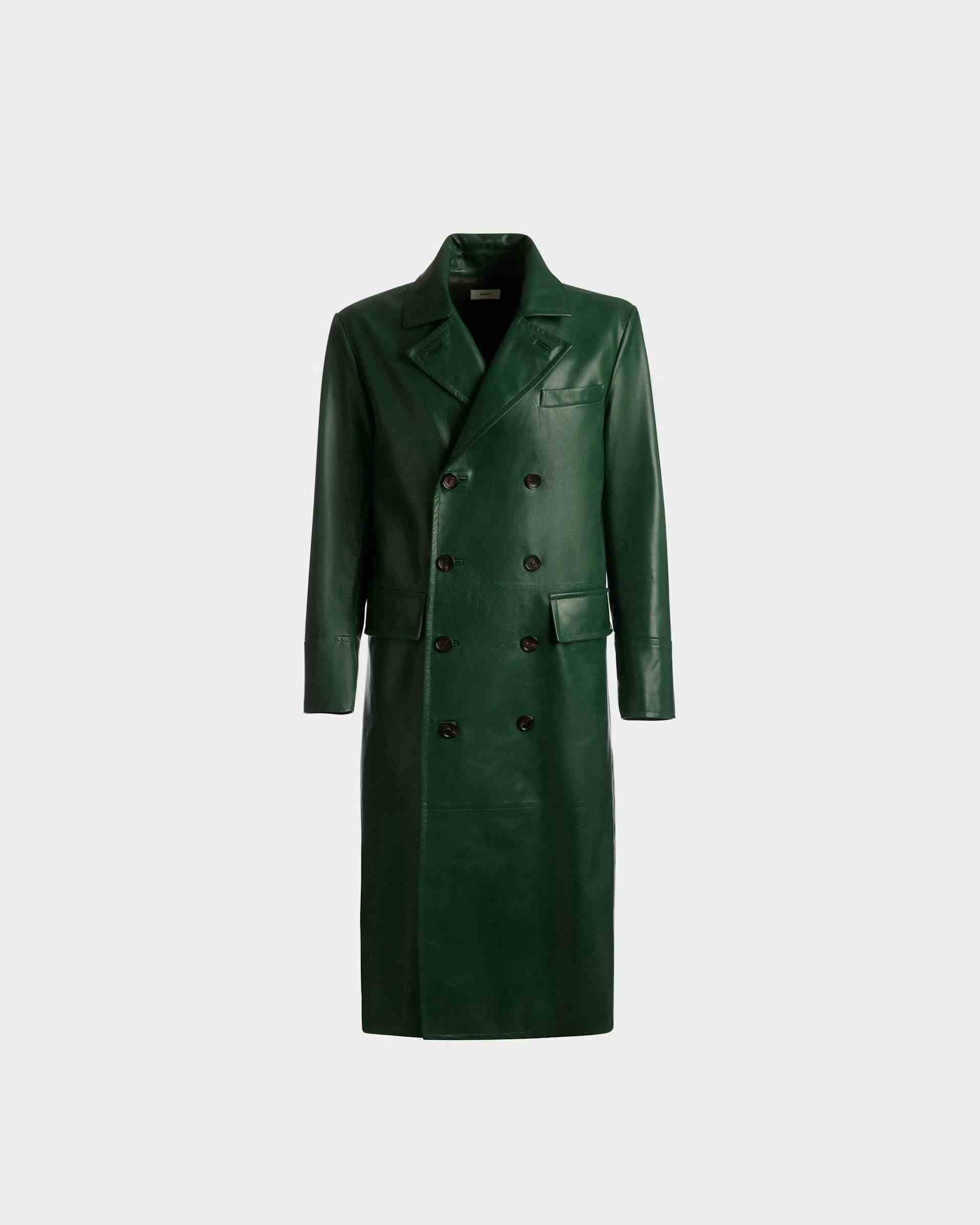 Double Breasted Coat In Kelly Green Nappa Leather - Men's - Bally