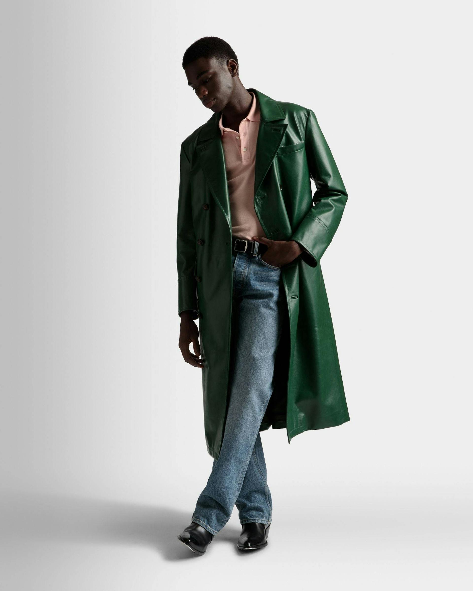 Double Breasted Coat In Kelly Green Nappa Leather - Men's - Bally - 02