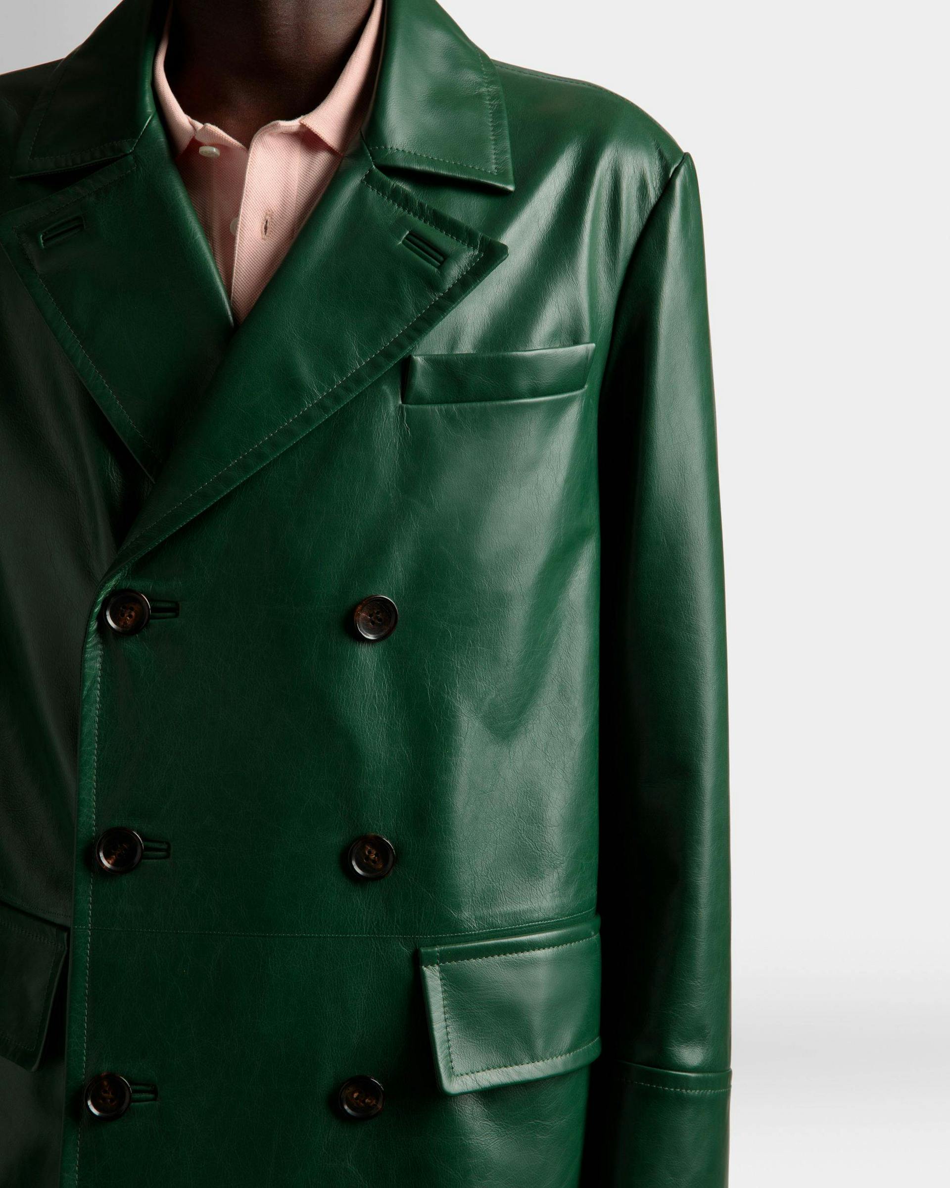 Double Breasted Coat In Kelly Green Nappa Leather - Men's - Bally - 04