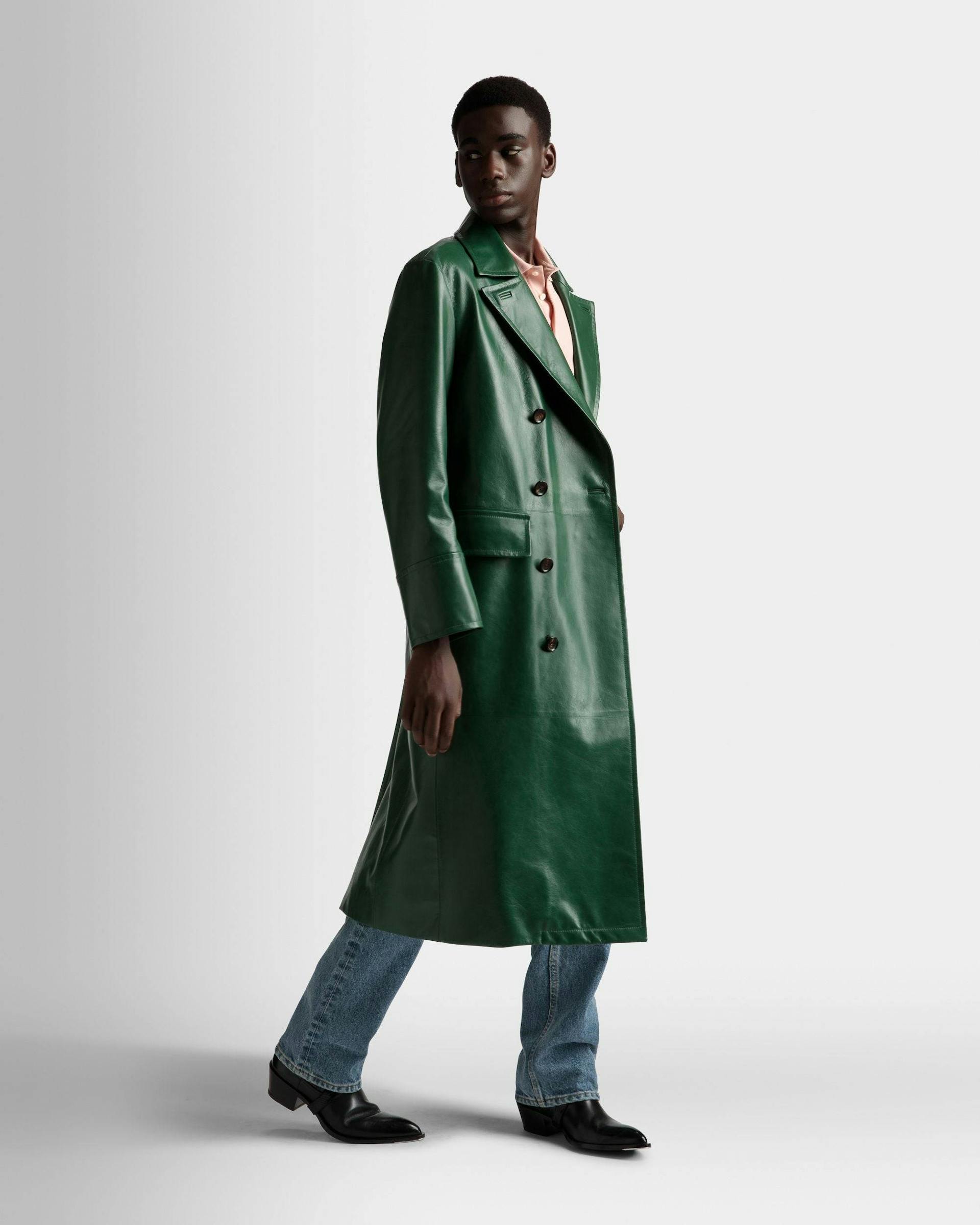 Double Breasted Coat In Kelly Green Nappa Leather - Men's - Bally - 05