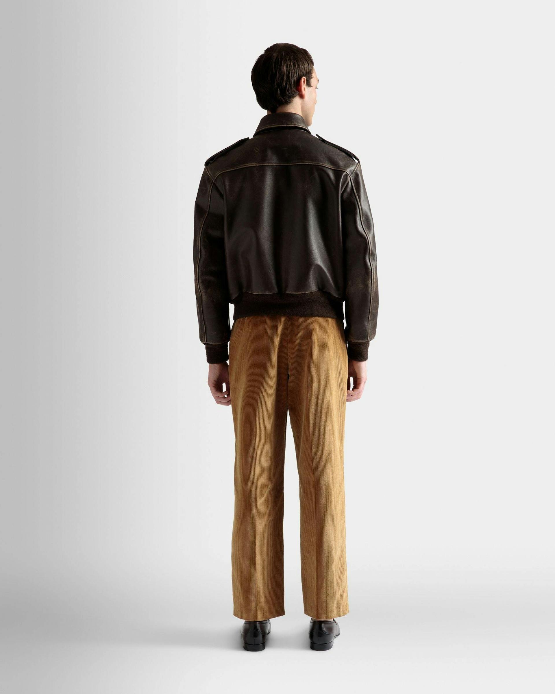 Men's Bomber Jacket In Brown Leather | Bally | On Model Back