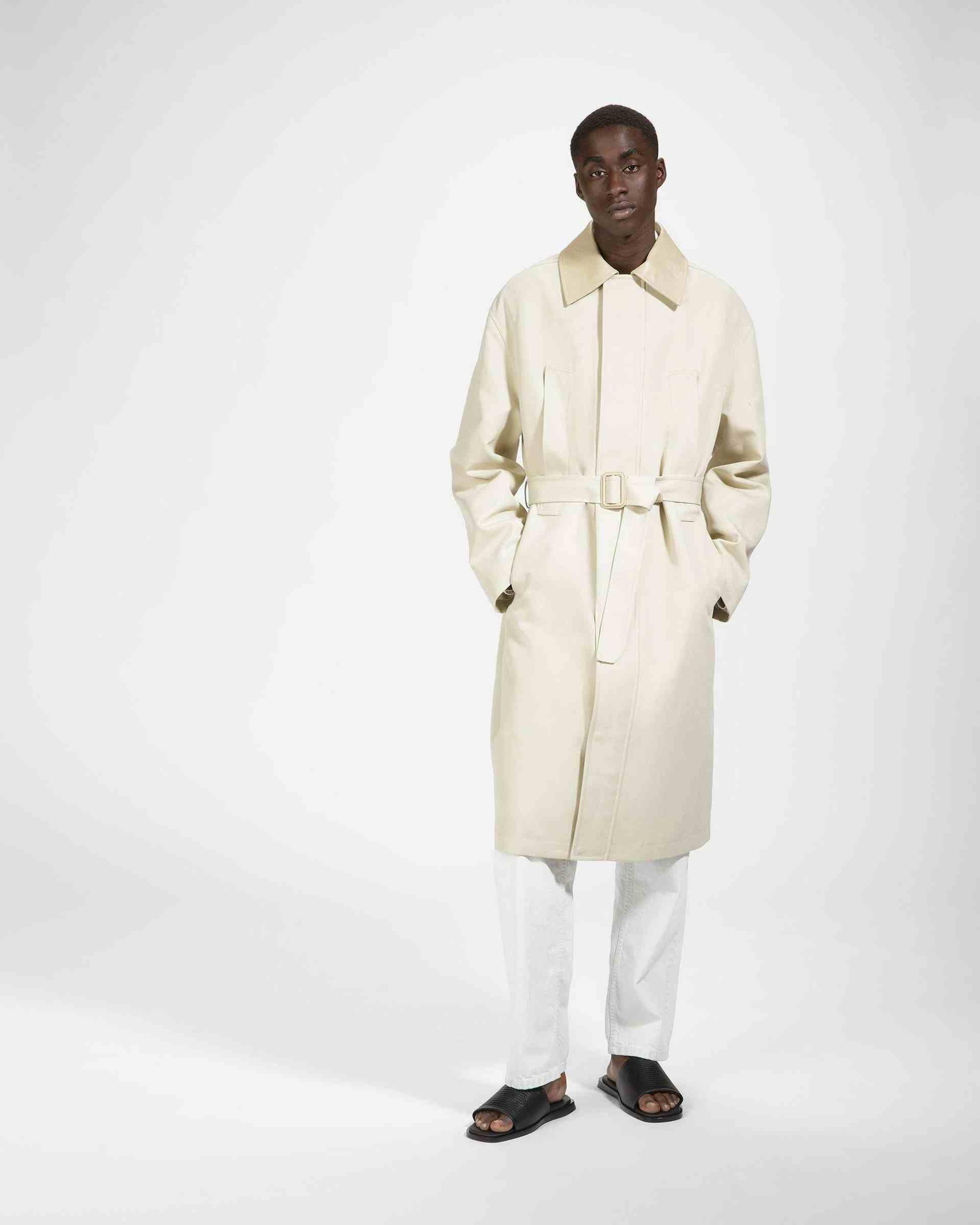 Cotton Belted Coat In Fossil - Men's - Bally