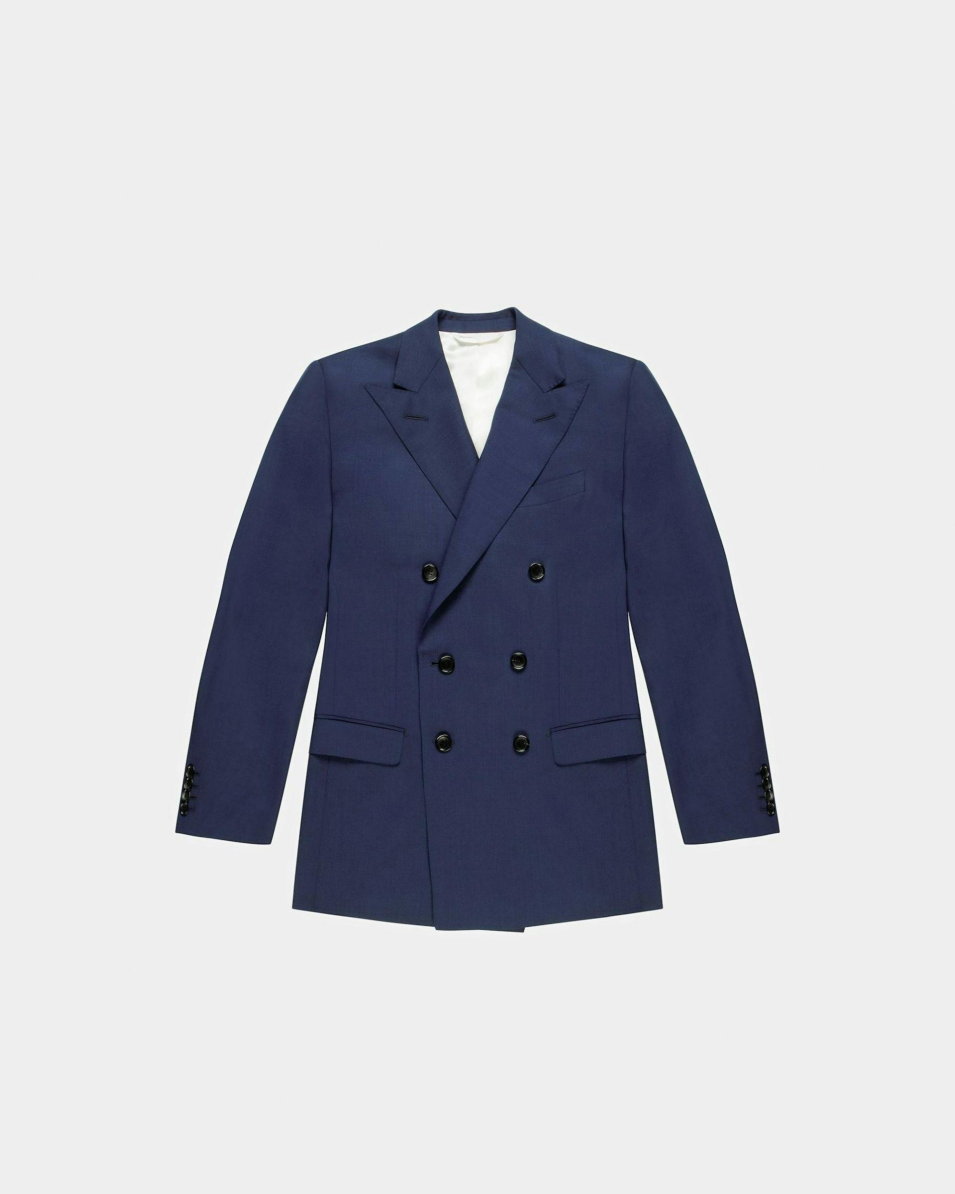 Wool Mix Double Breasted Jacket In Navy - Men's - Bally - 01