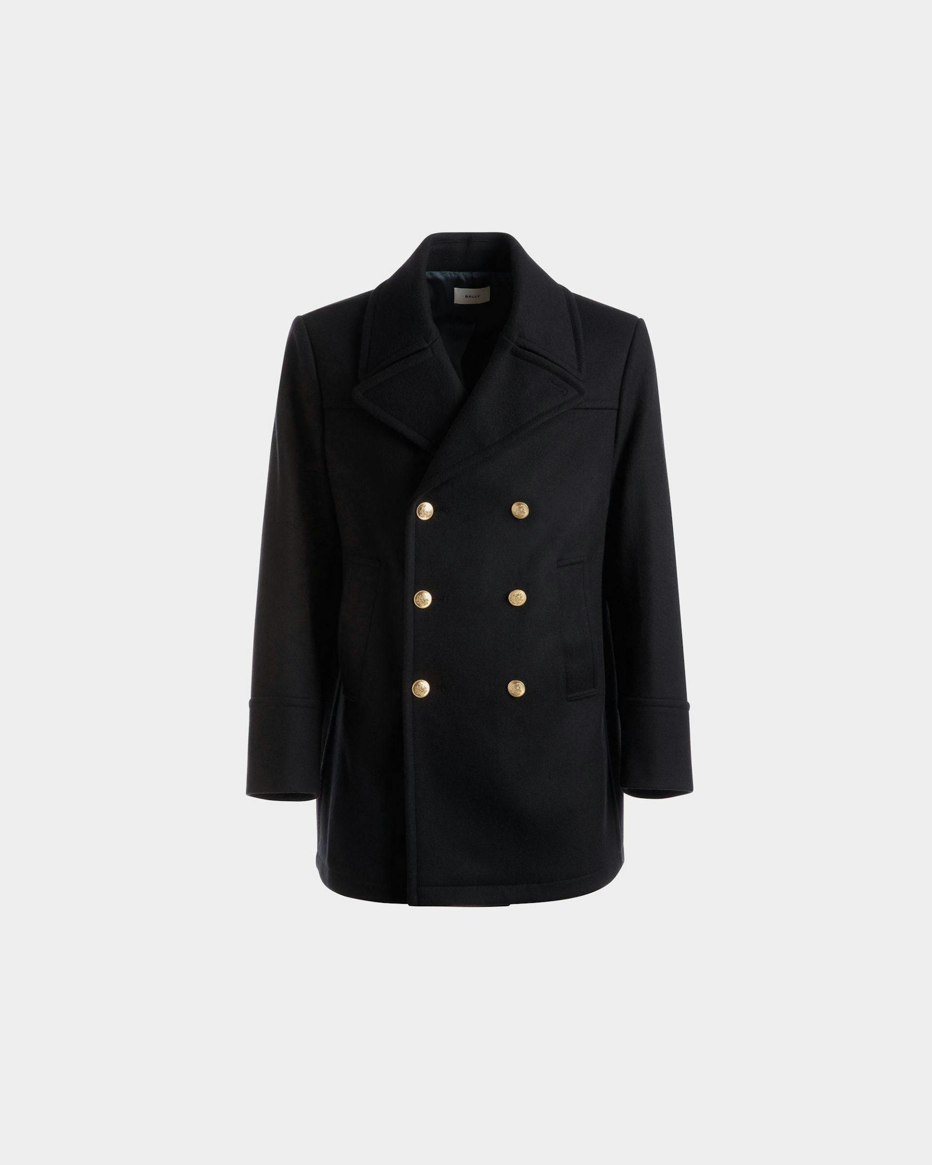 Double Breasted Coat In Navy Wool Mix - Men's - Bally - 01